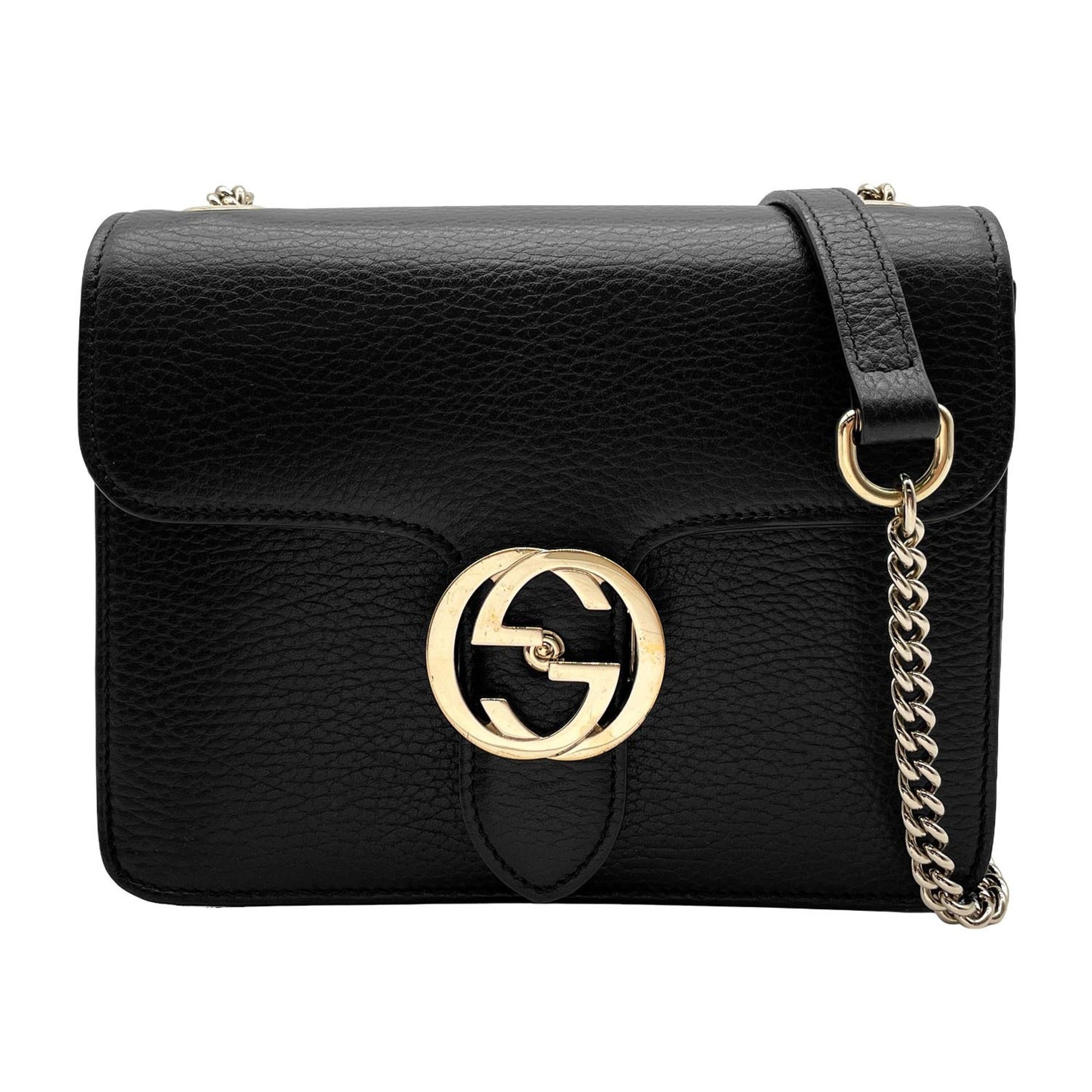 Gucci Black Leather Metal Shoulder Bag (Pre-Owned)