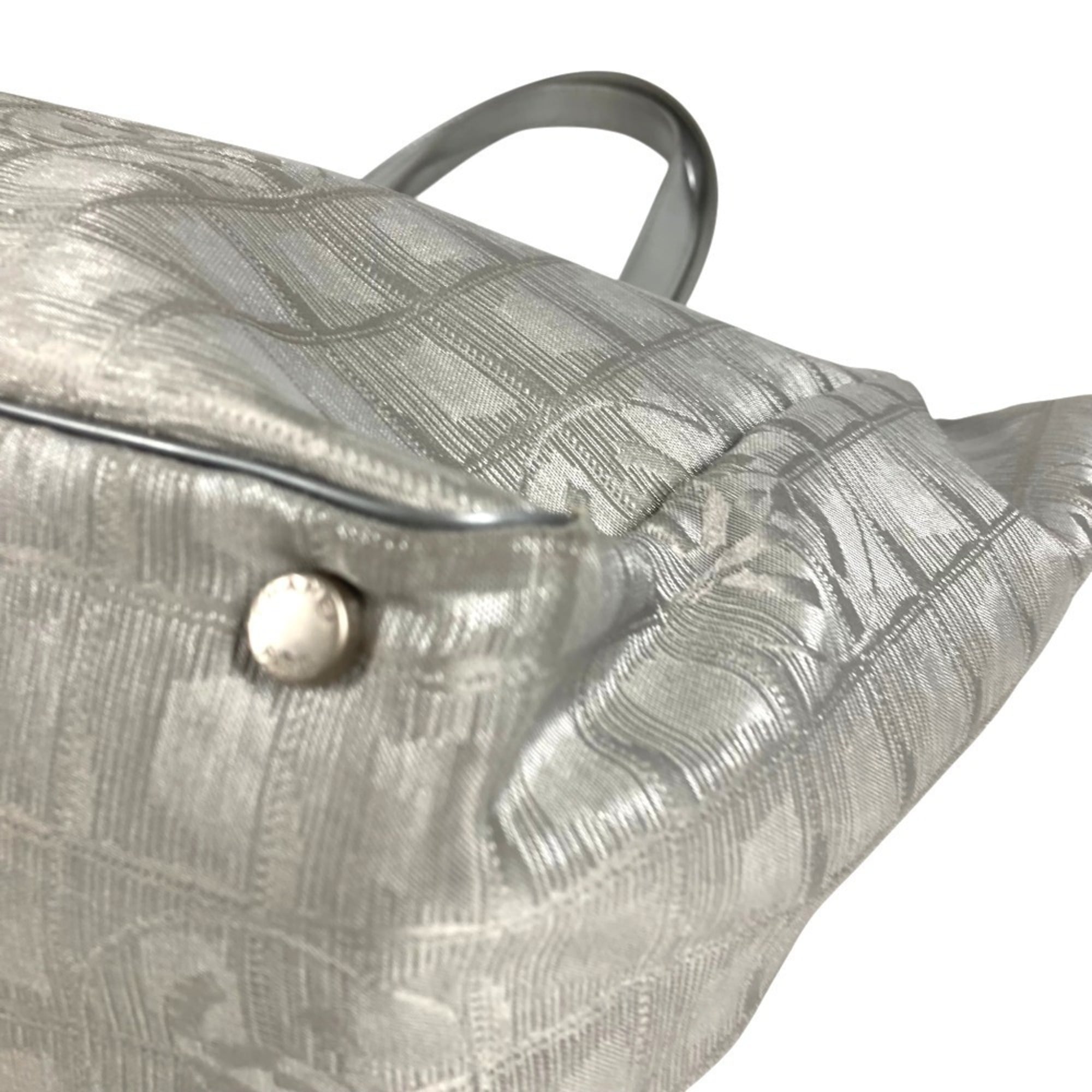 Chanel Silver Nylon Canvas Leather Tote Bag (Pre-Owned)