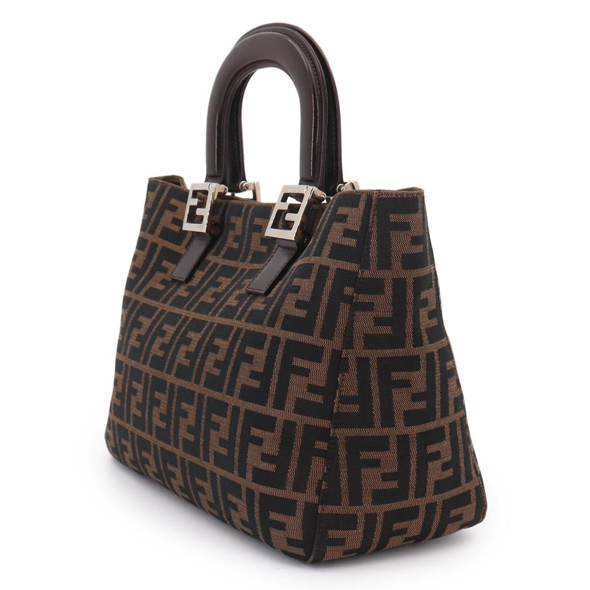 Fendi Black Brown Canvas Leather Handbag (Pre-Owned)
