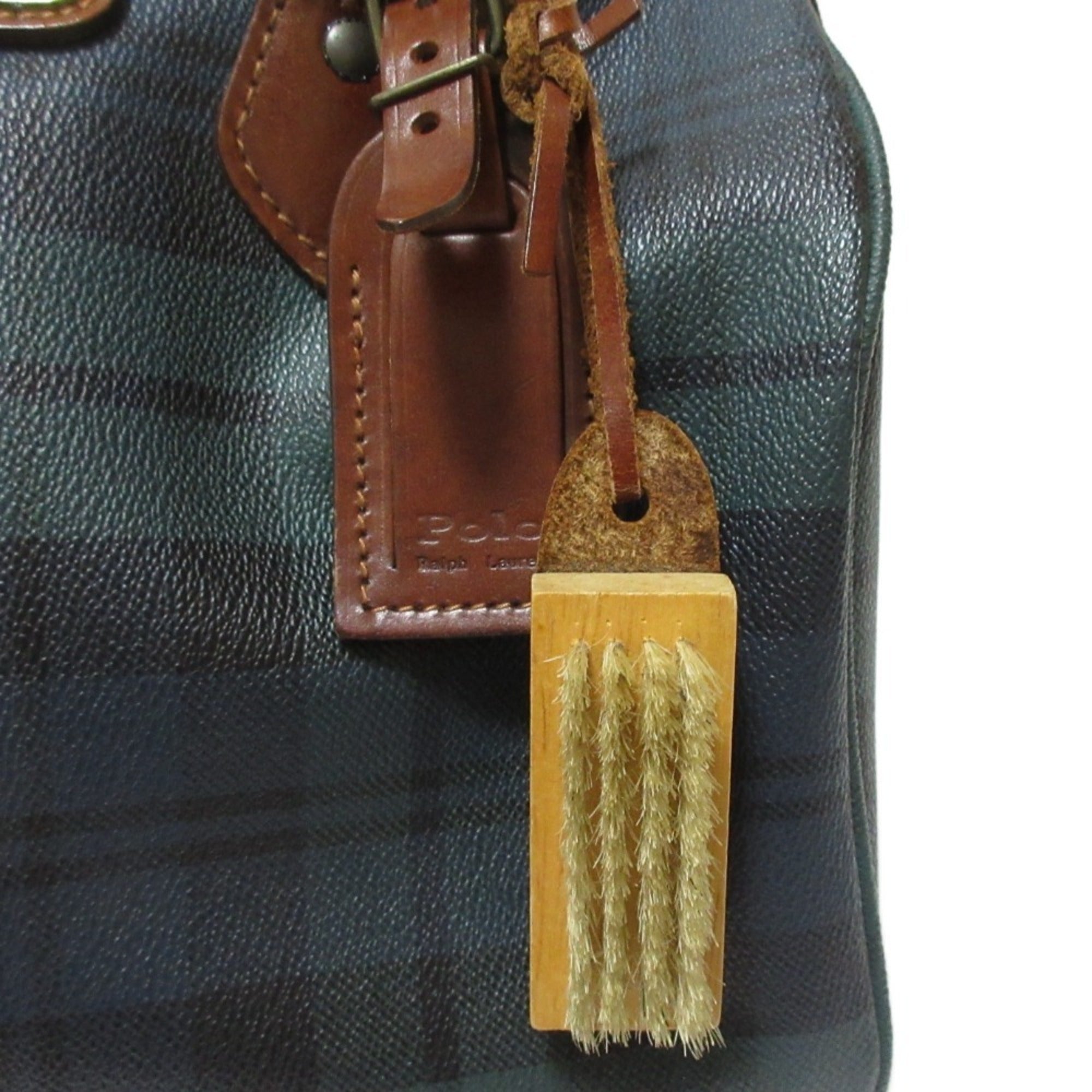 Ralph Lauren Brown Dark Green Dark Navy Pvc Leather Boston Bag Handbag (Pre-Owned)
