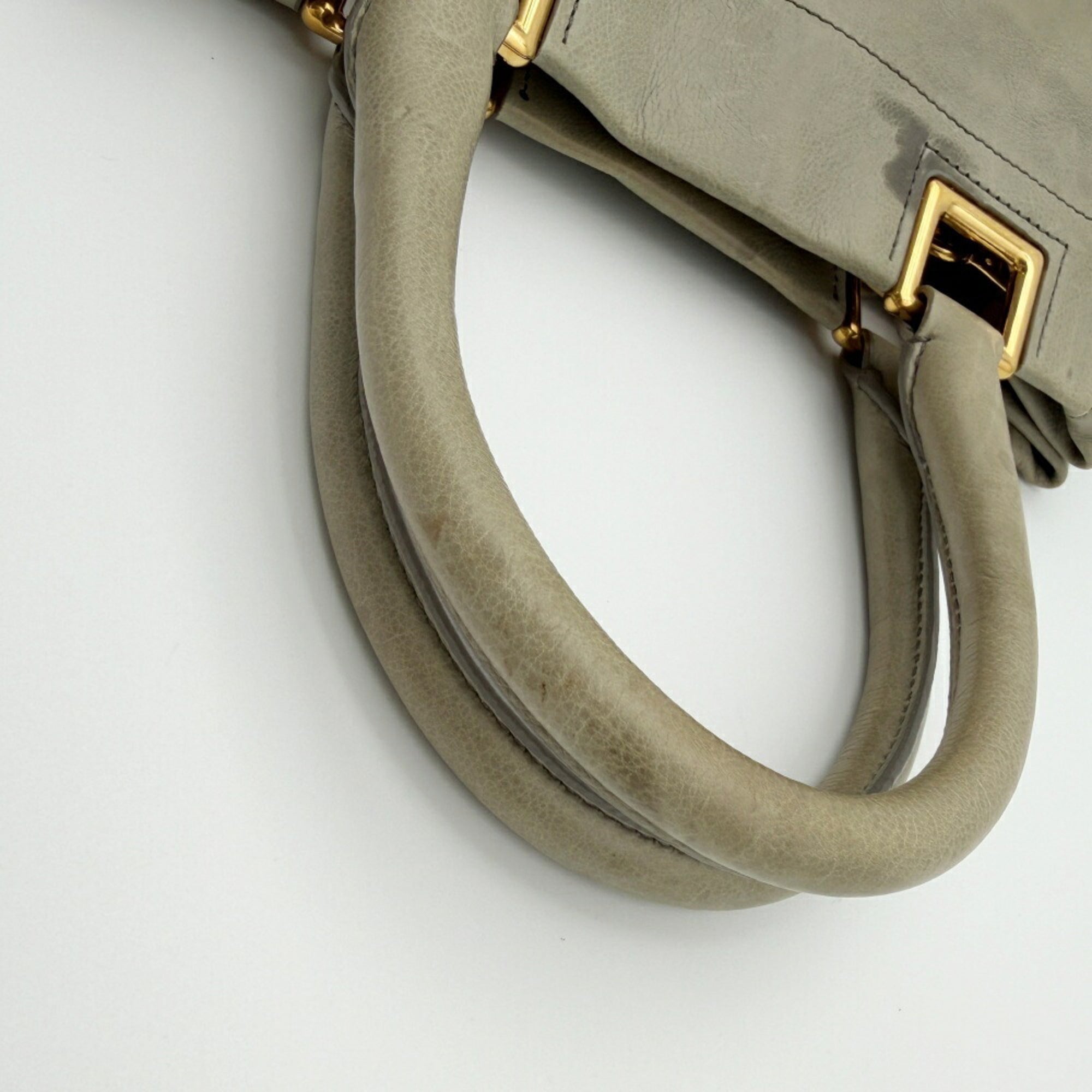 Prada Grayish Leather Handbag Shoulder Bag (Pre-Owned)