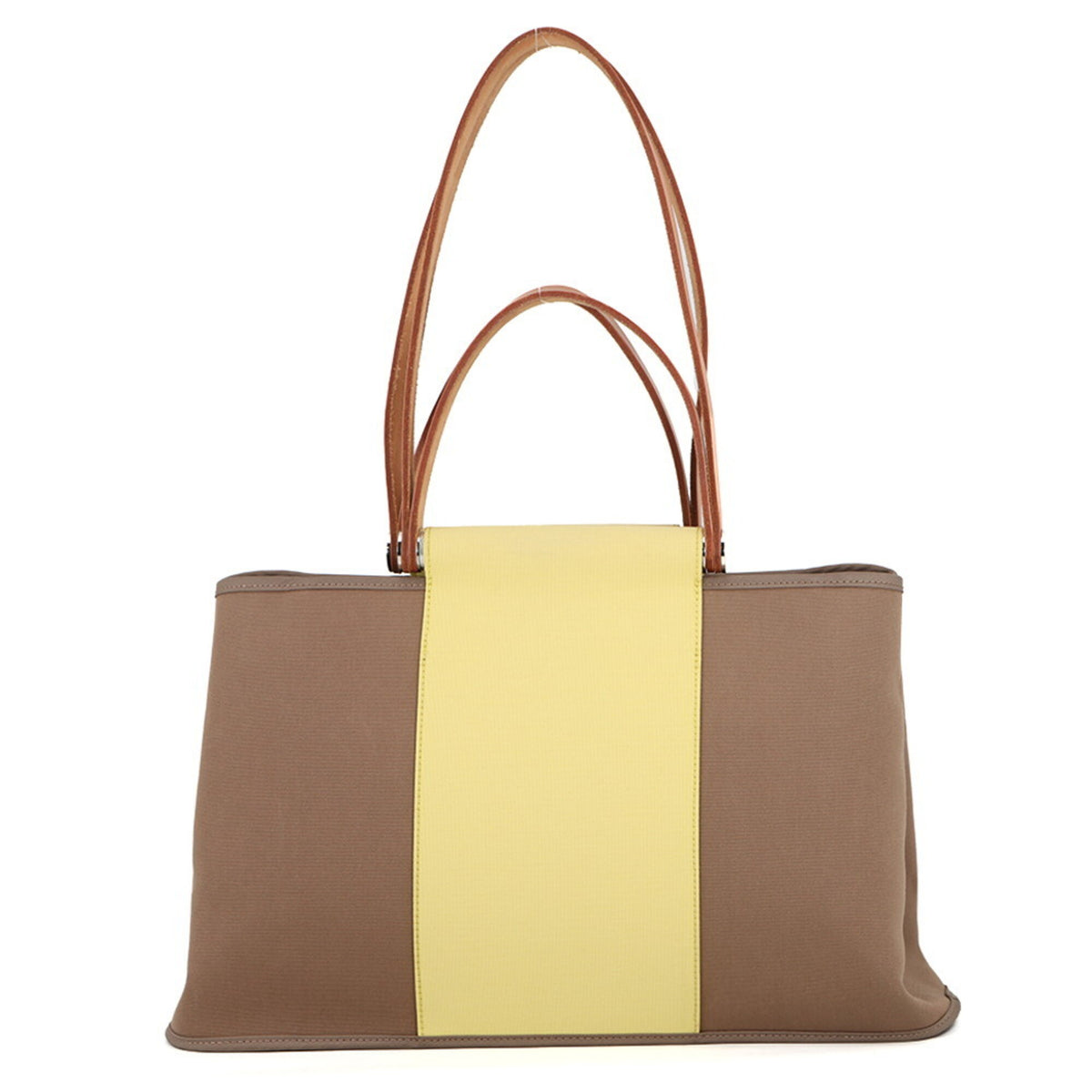Hermes Cabag Etoupe Gray Yellow Toile Officier Leather Handbag Tote Bag (Pre-Owned)