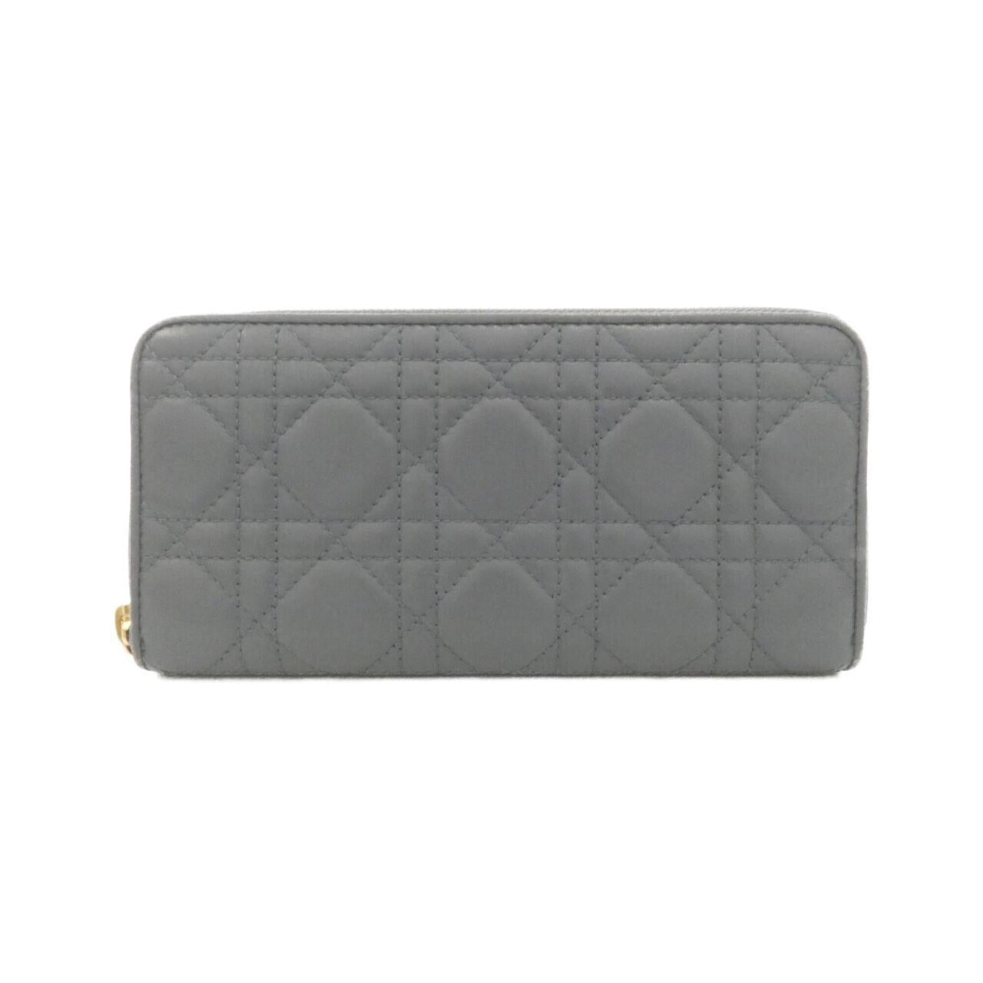 Christian Dior Dark Blue Leather Long Wallet (Bi-Fold) (Pre-Owned)