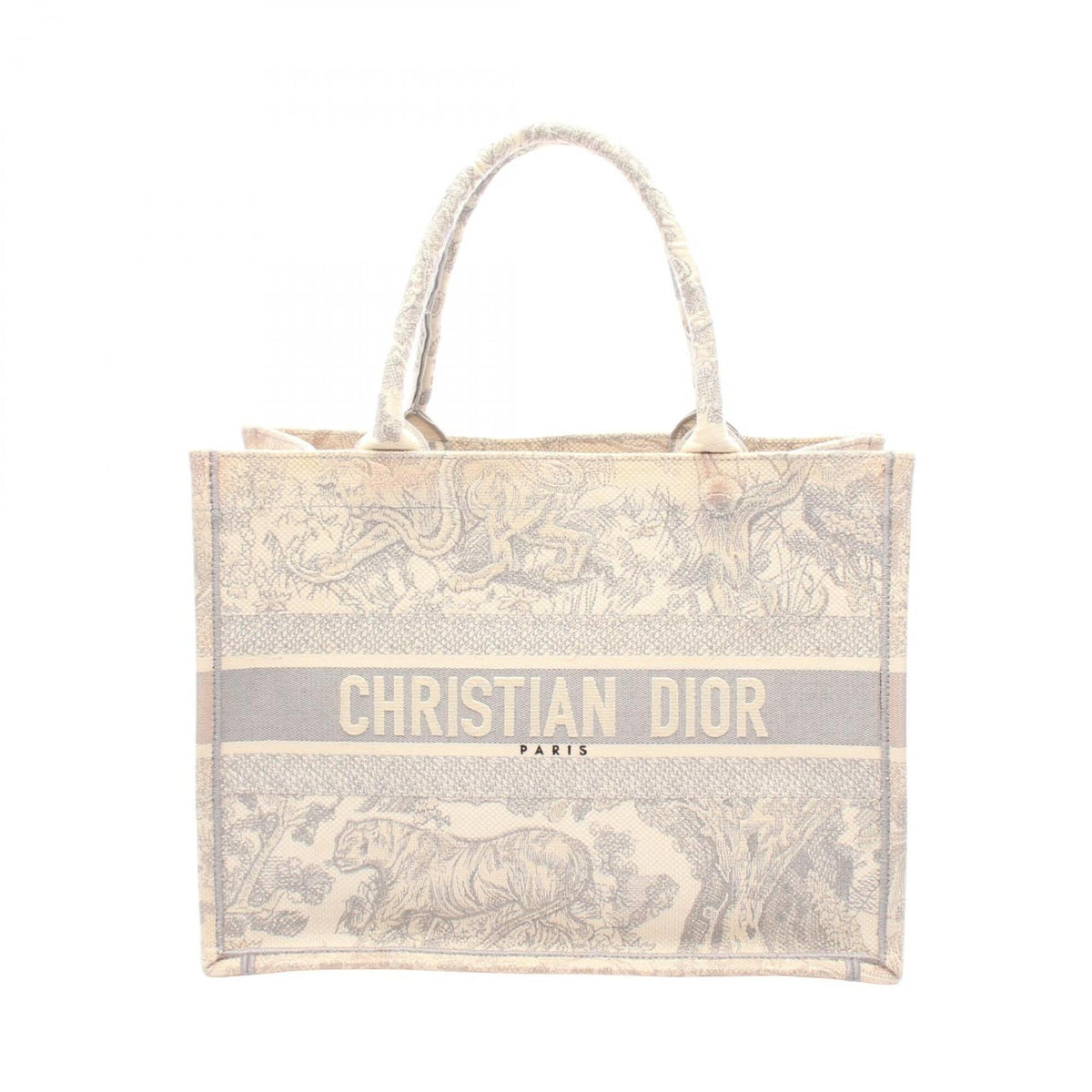 Christian Dior Gray Ivory Canvas Handbag Tote Bag (Pre-Owned)