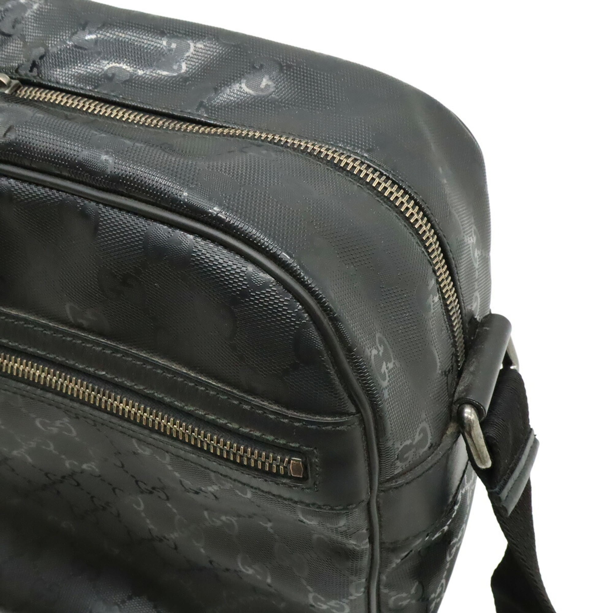 Gucci Gg Imprimé Black Coated Canvas Leather Handbag Shoulder Bag (Pre-Owned)