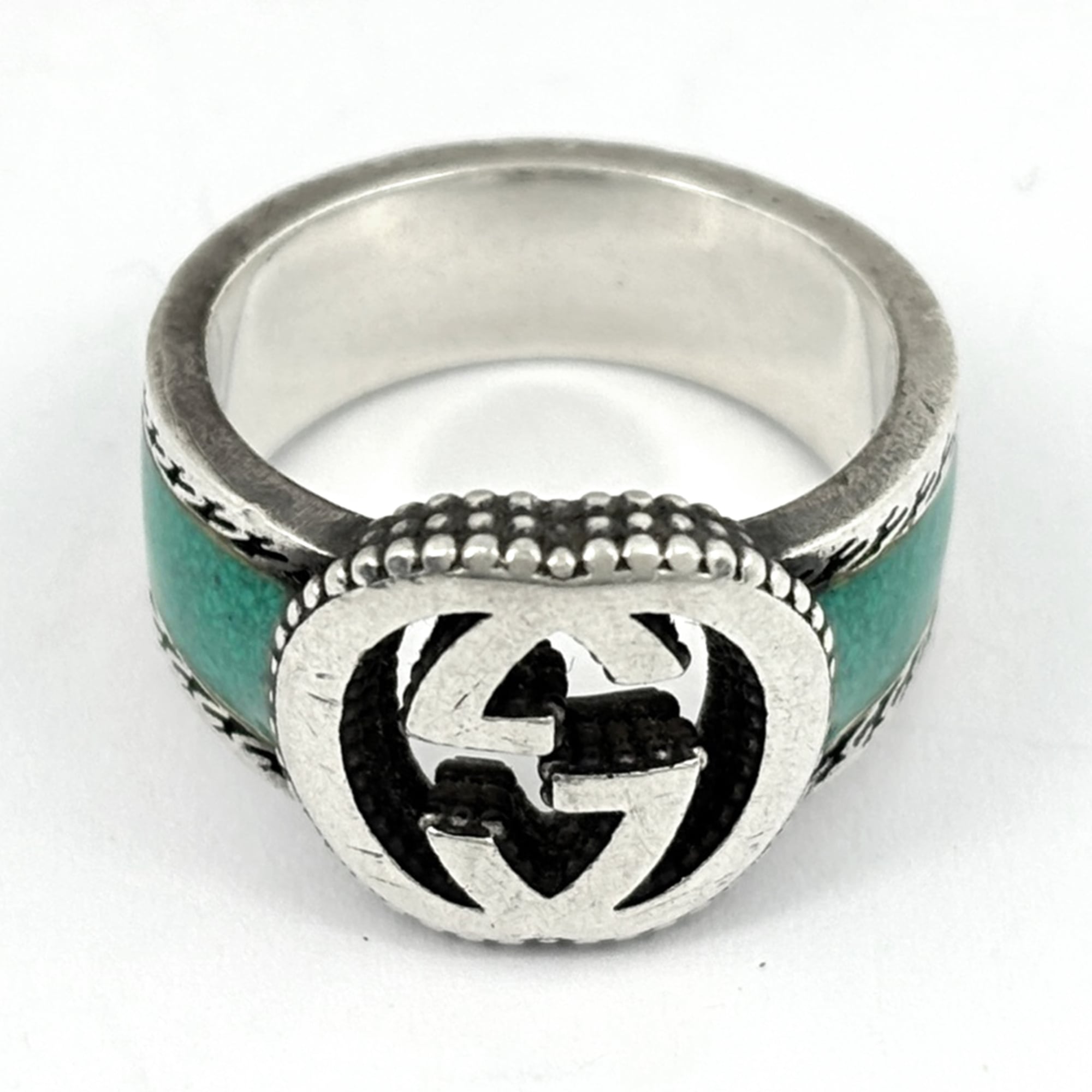 Gucci Silver Green Silver 925 Band Ring (Pre-Owned)