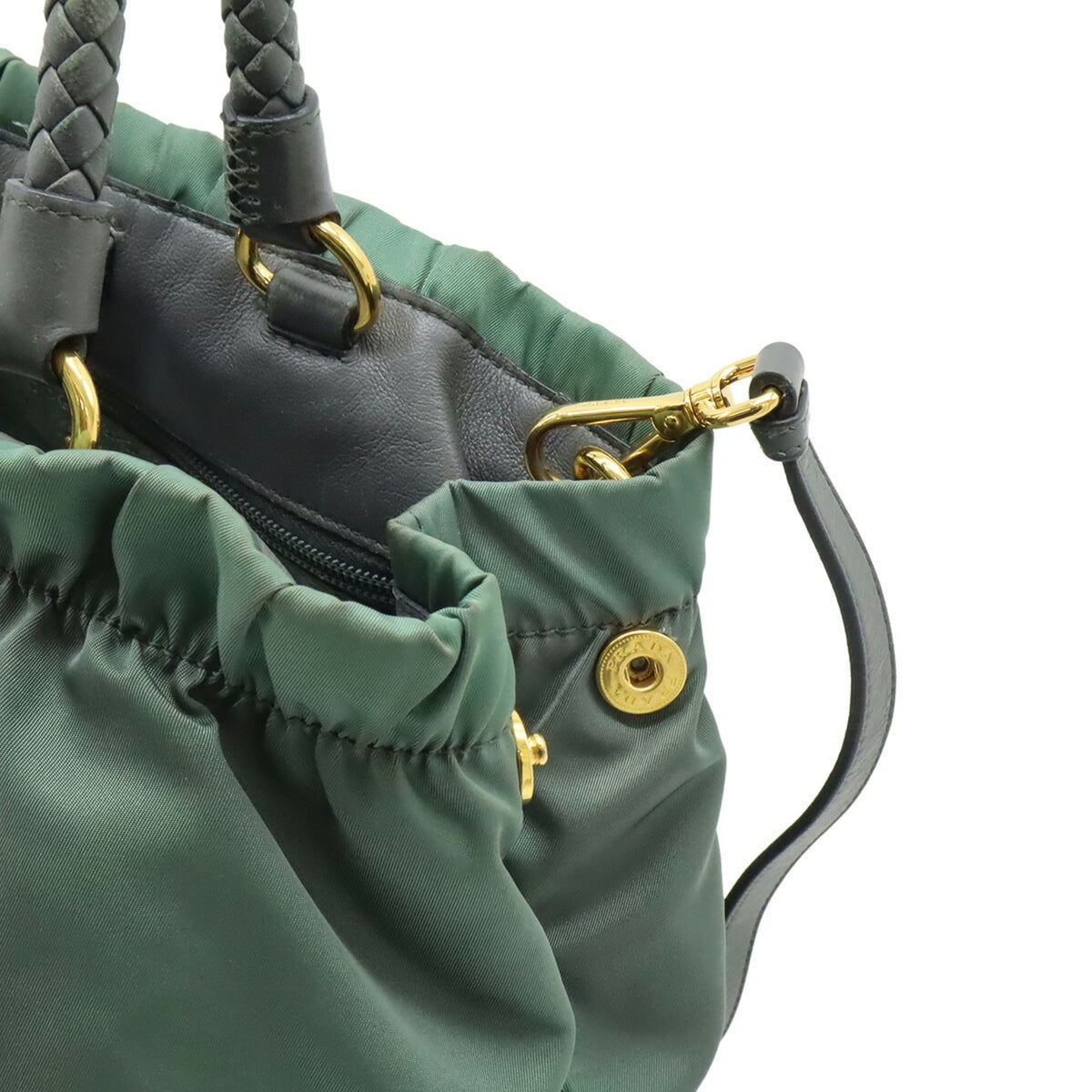 Prada Gray Nylon Leather Handbag Shoulder Bag (Pre-Owned)