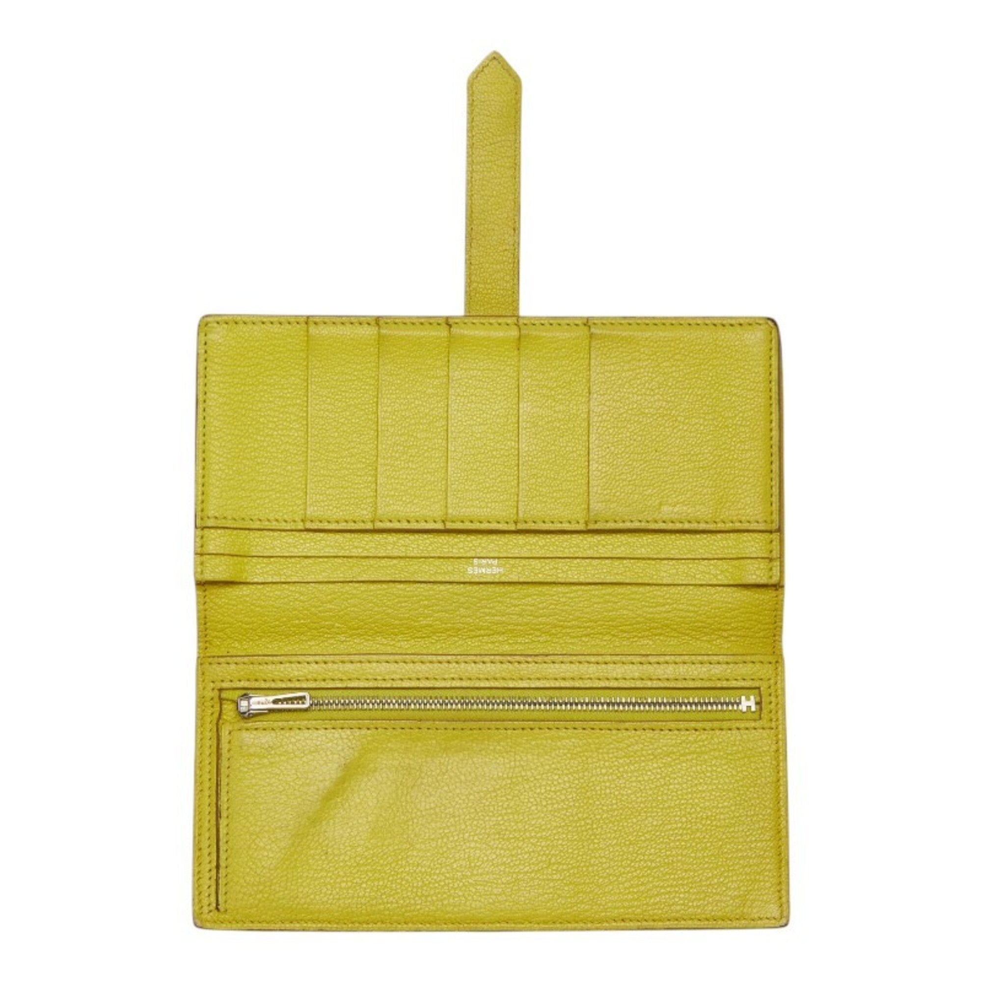 Hermes Lime Yellow Chevre Leather Long Wallet (Bi-Fold) (Pre-Owned)