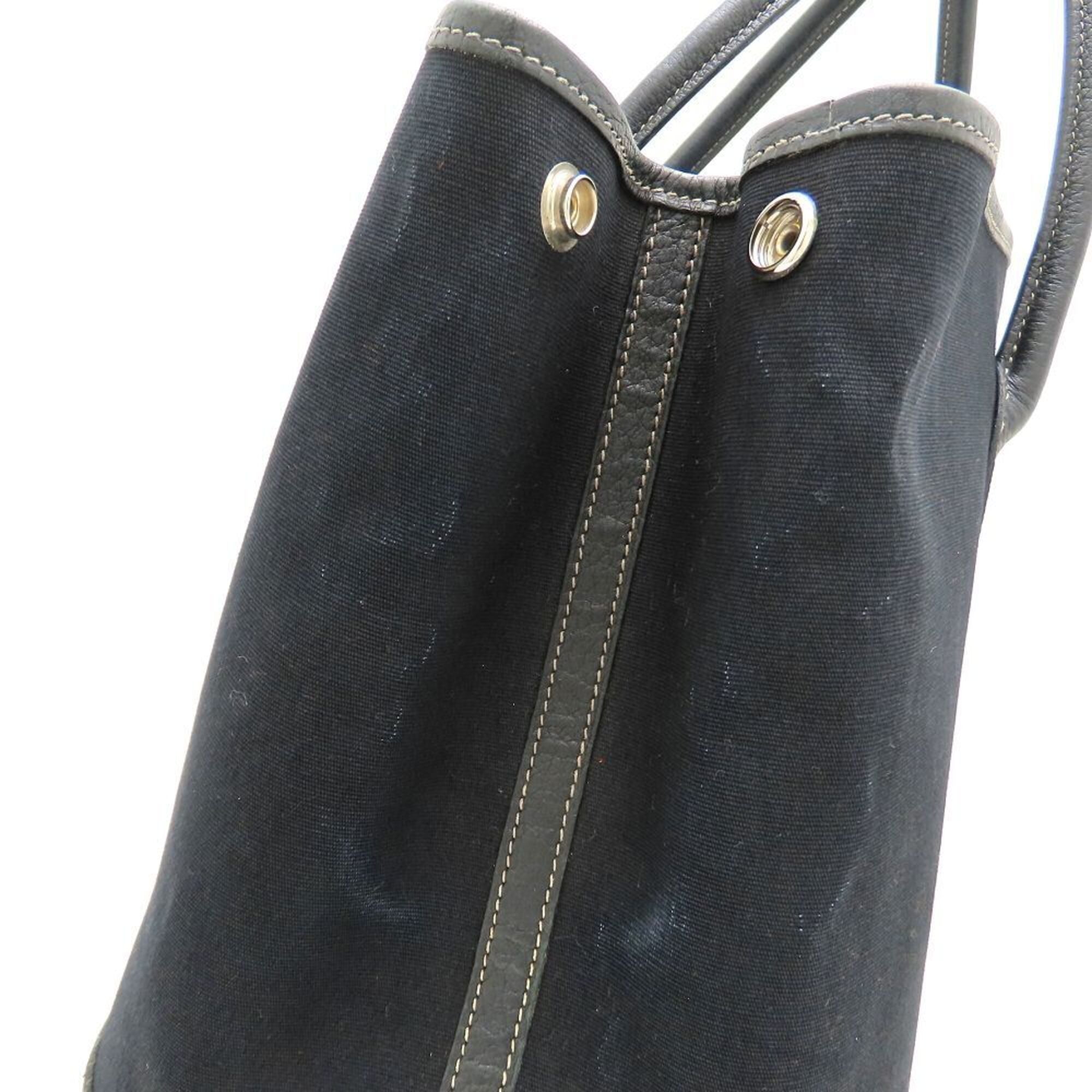 Hermes Black Toile Officier Buffalo Leather Handbag (Pre-Owned)