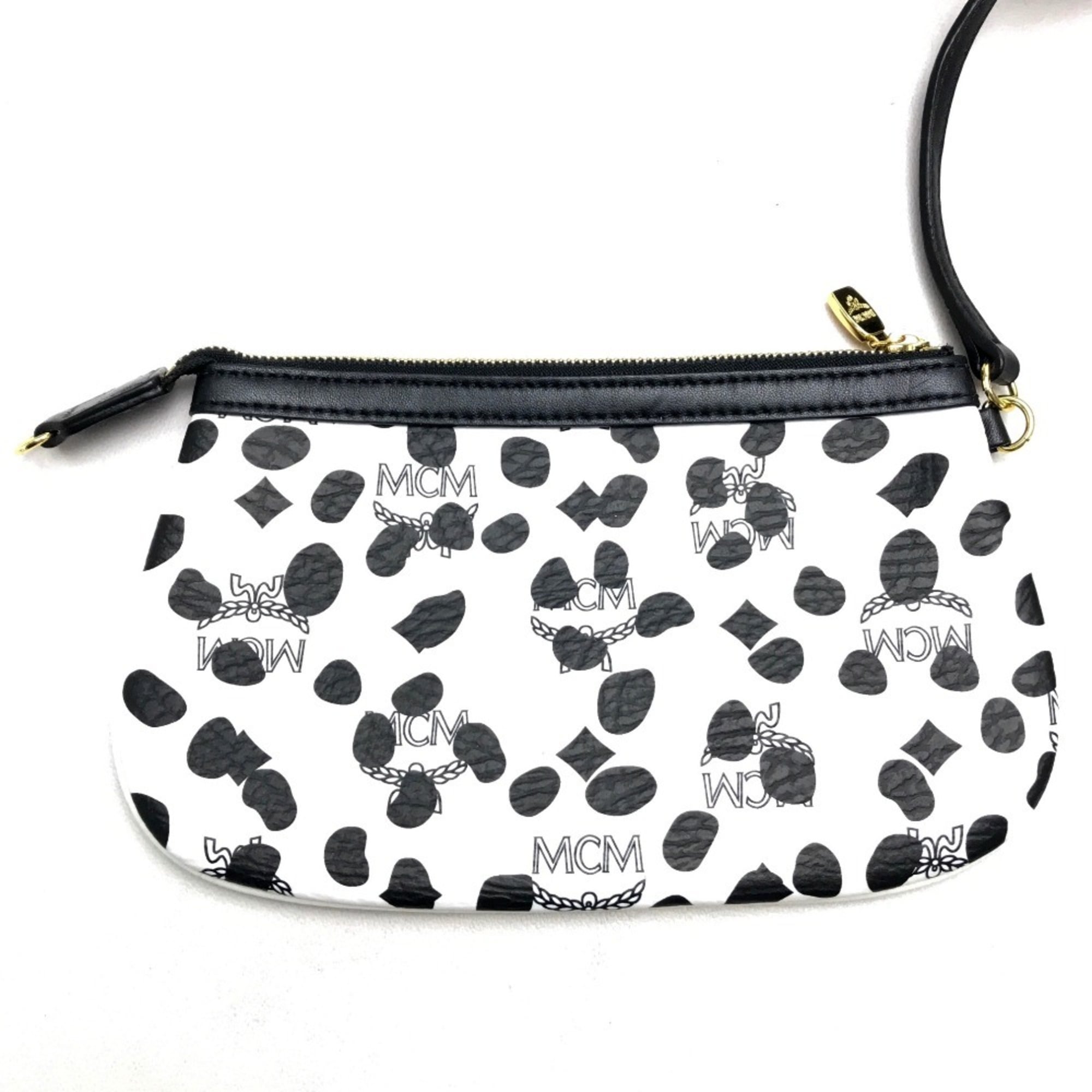 Mcm Black White Leather Shoulder Bag Tote Bag (Pre-Owned)