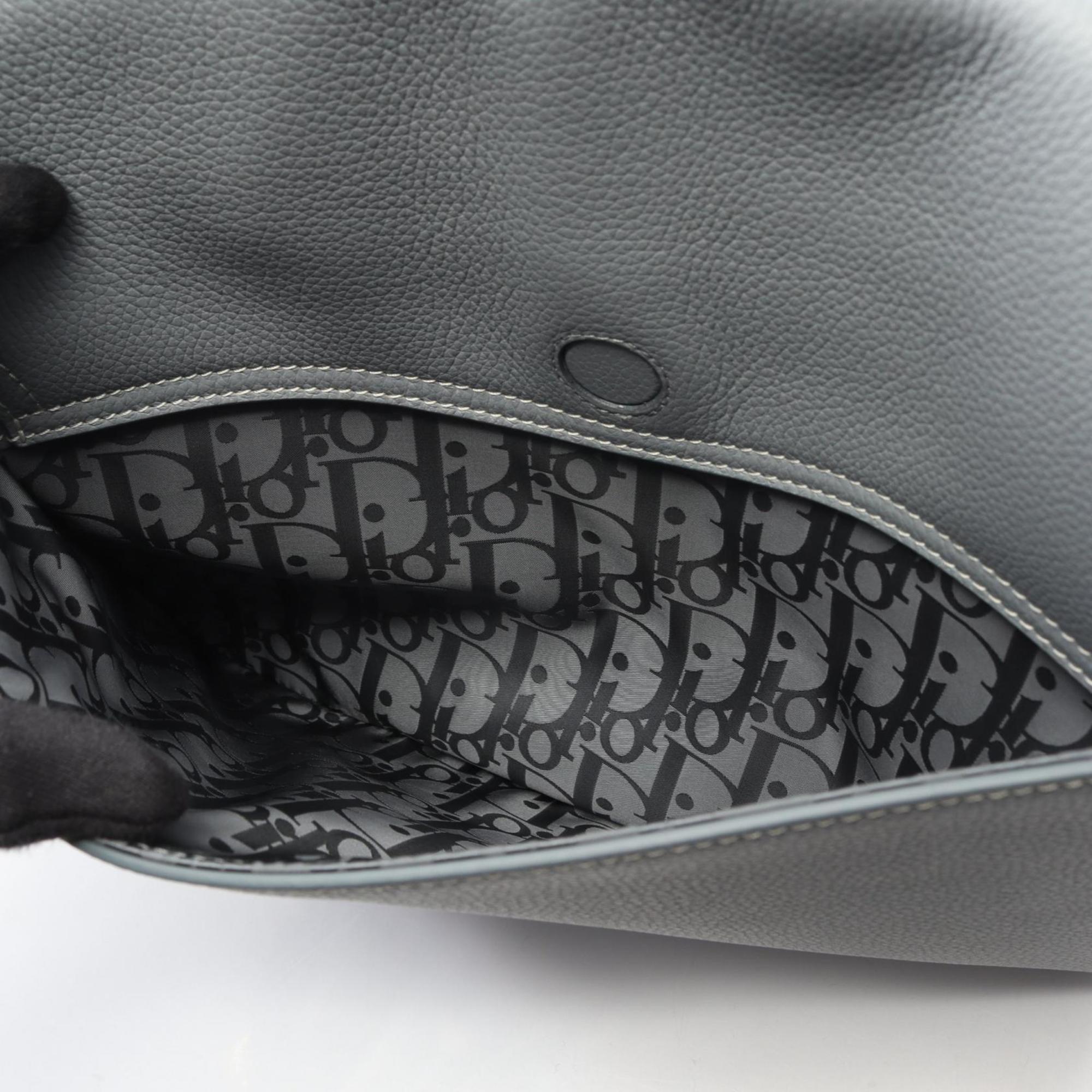 Christian Dior Gray Leather Handbag Saddle Bag Shoulder Bag (Pre-Owned)