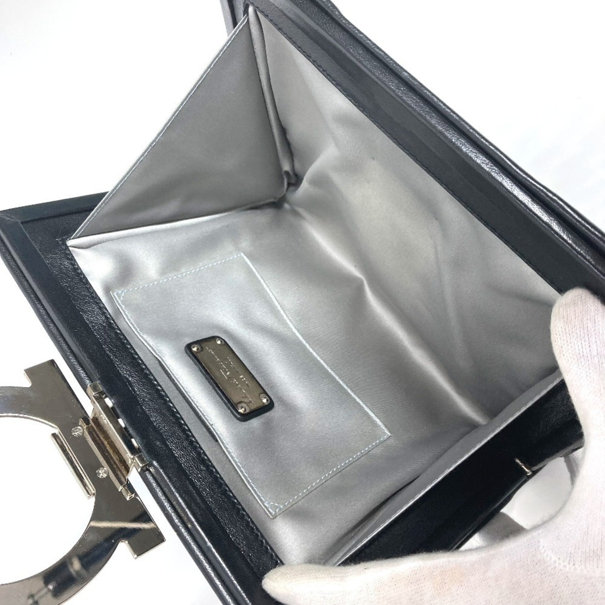 Salvatore Ferragamo Gancini Black Leather Clutch Bag (Pre-Owned)