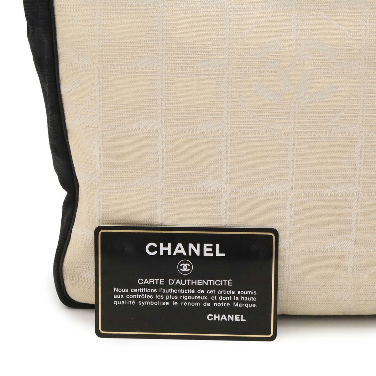 Chanel Beige Black Nylon Jacquard Leather Shoulder Bag Tote Bag (Pre-Owned)