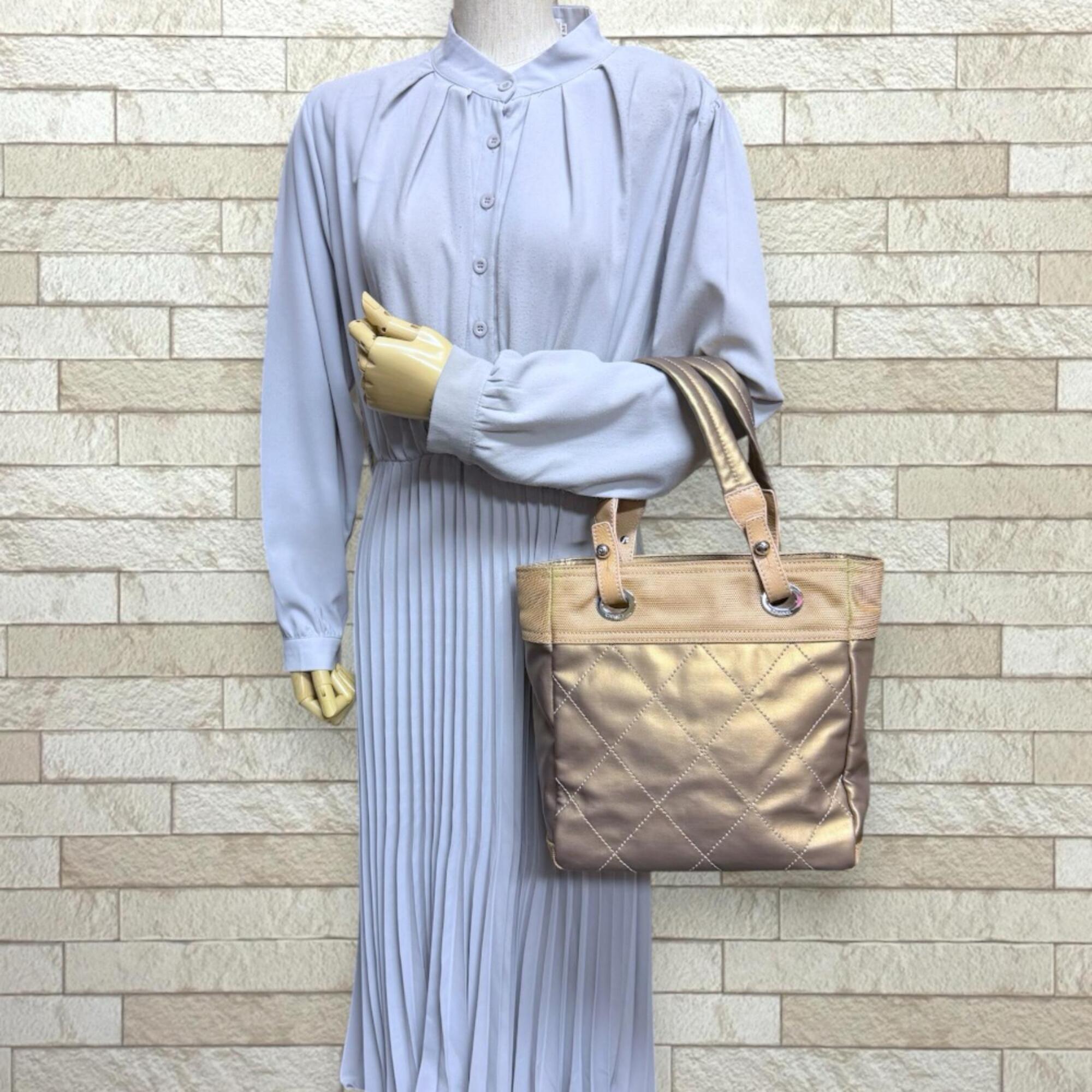 Chanel Gold Coated Canvas Pvc Leather Tote Bag (Pre-Owned)