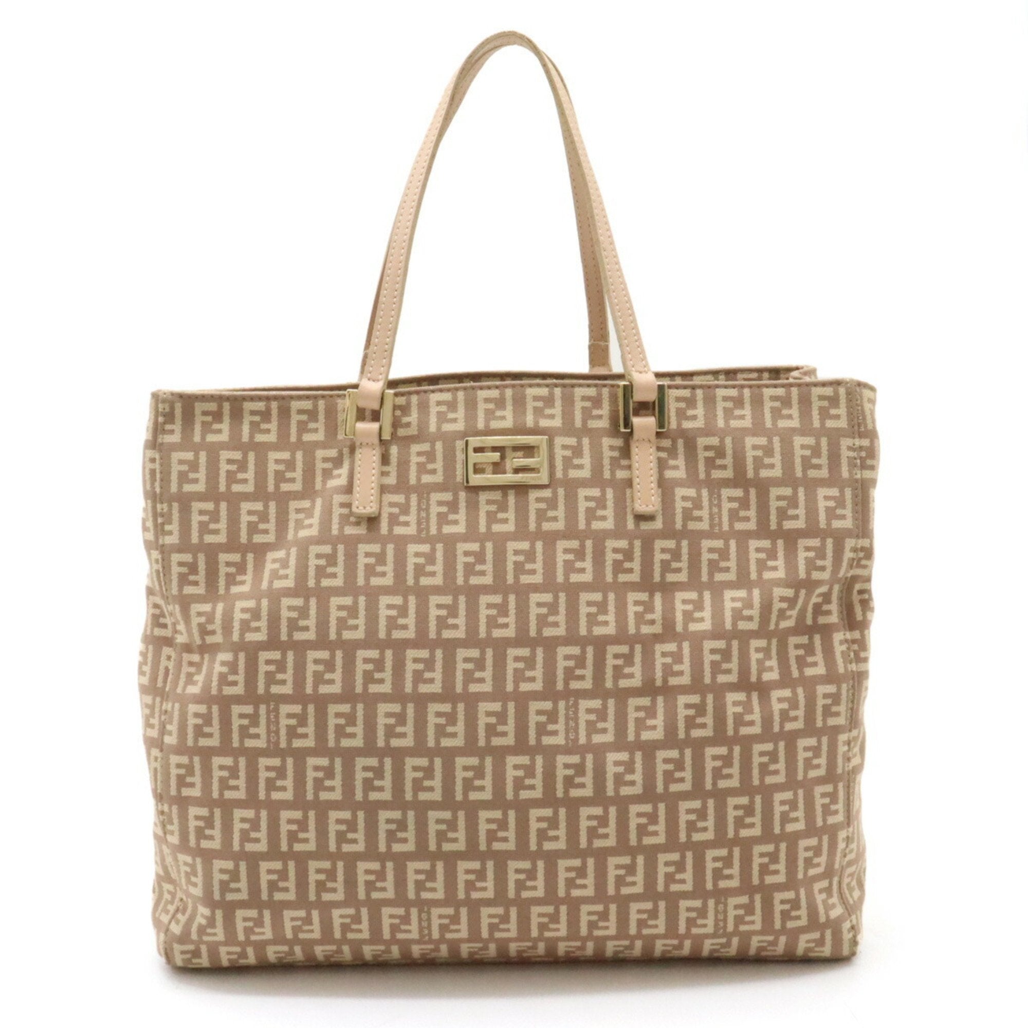Fendi Zucchino Pink Beige Canvas Leather Handbag Tote Bag (Pre-Owned)