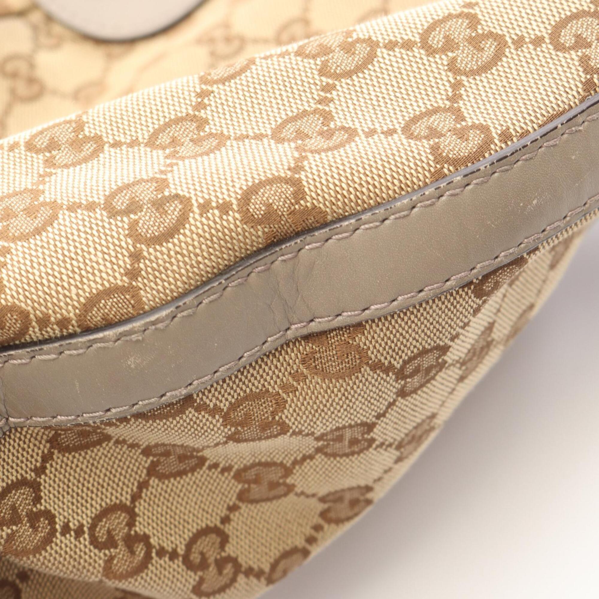 Gucci Beige Gray Canvas Leather Tote Bag (Pre-Owned)