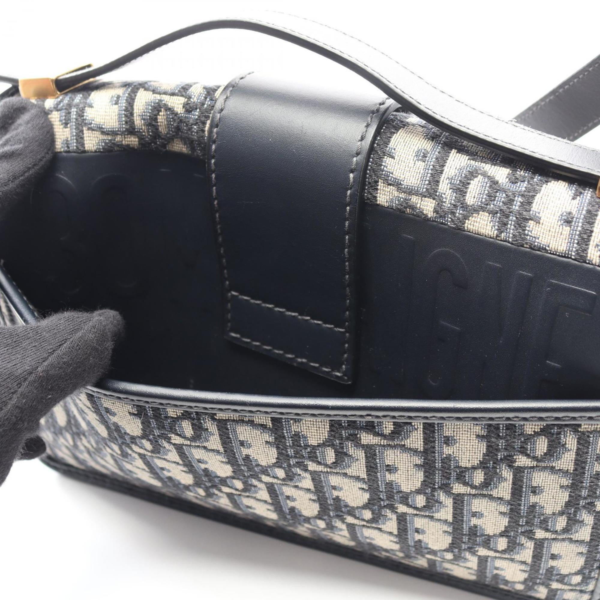 Christian Dior Beige Navy Canvas Leather Handbag Shoulder Bag (Pre-Owned)