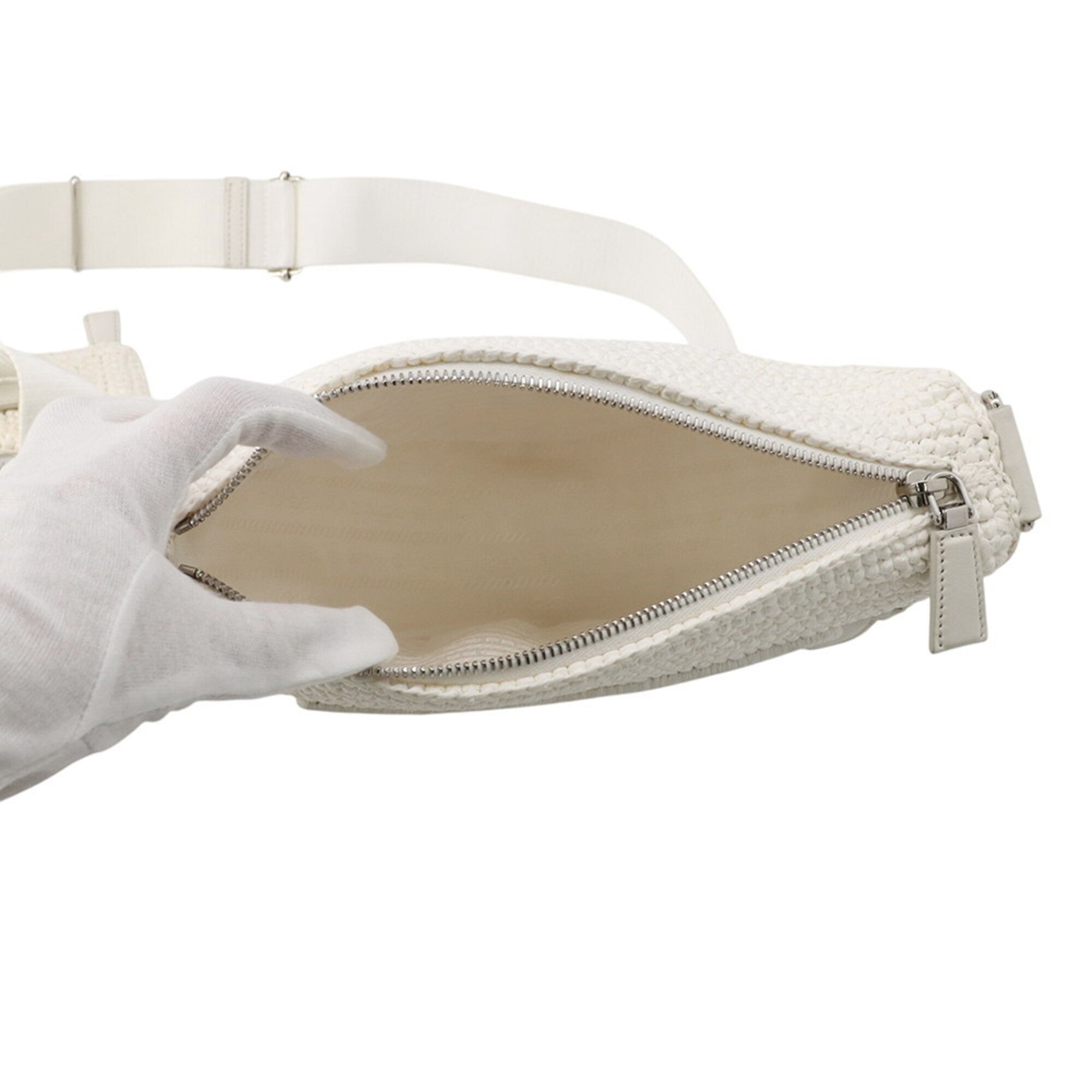 Prada White Raffia Handbag Shoulder Bag (Pre-Owned)