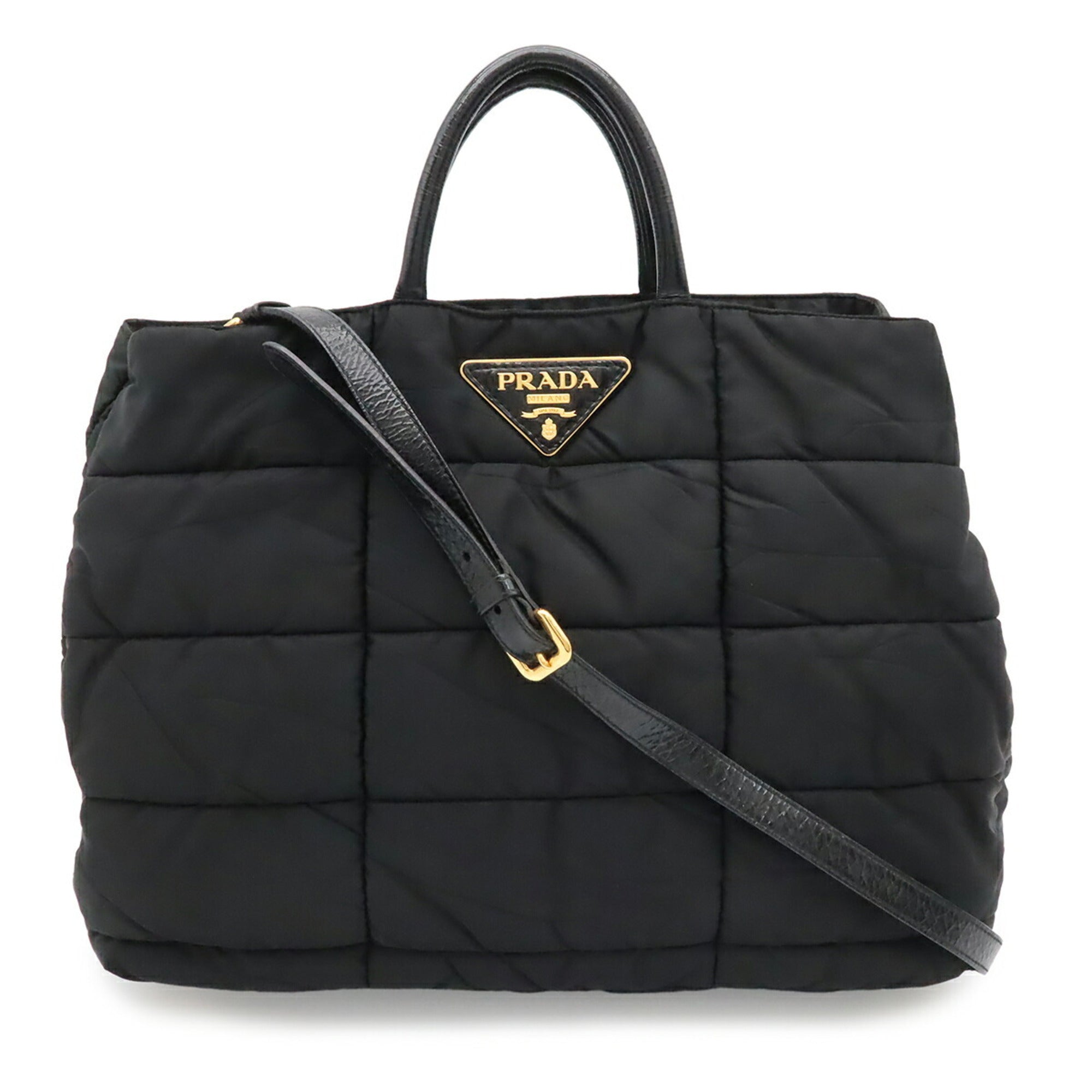 Prada Black Nero White Quilting Shoulder Bag Tote Bag (Pre-Owned)