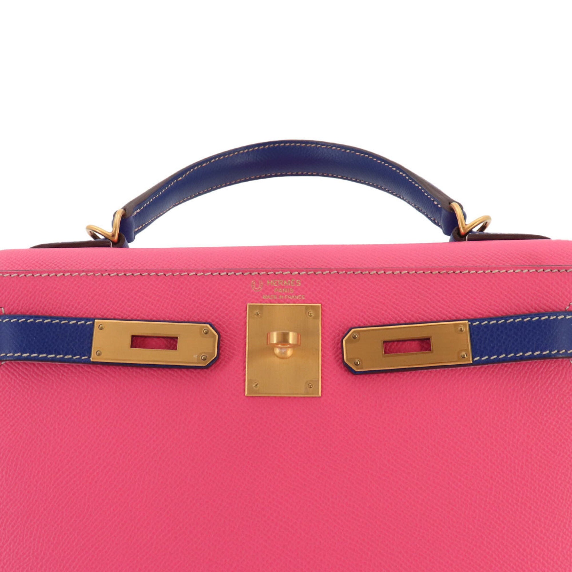 Hermes Blue Electric Rose Azalee Epsom Leather Handbag (Pre-Owned)