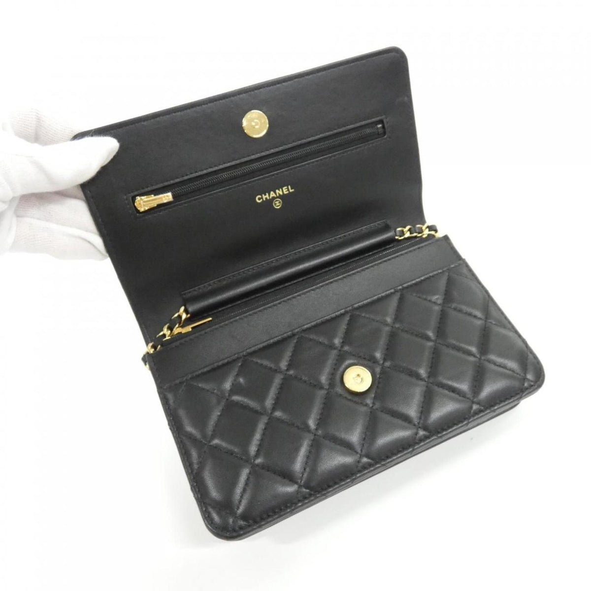 Chanel Black Leather Chain/Shoulder Wallet (Pre-Owned)
