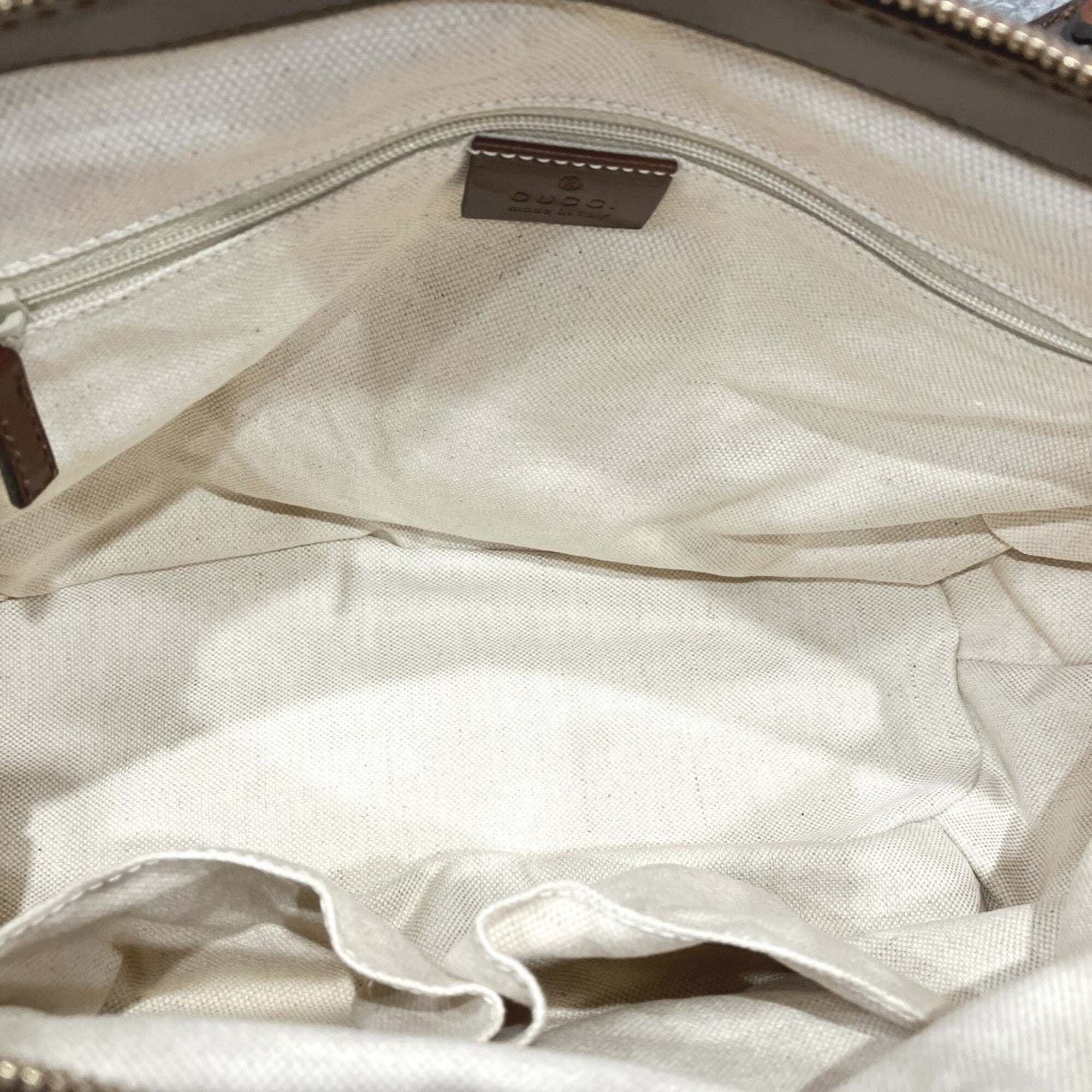 Gucci Beige Brown Gold Canvas Leather Handbag (Pre-Owned)