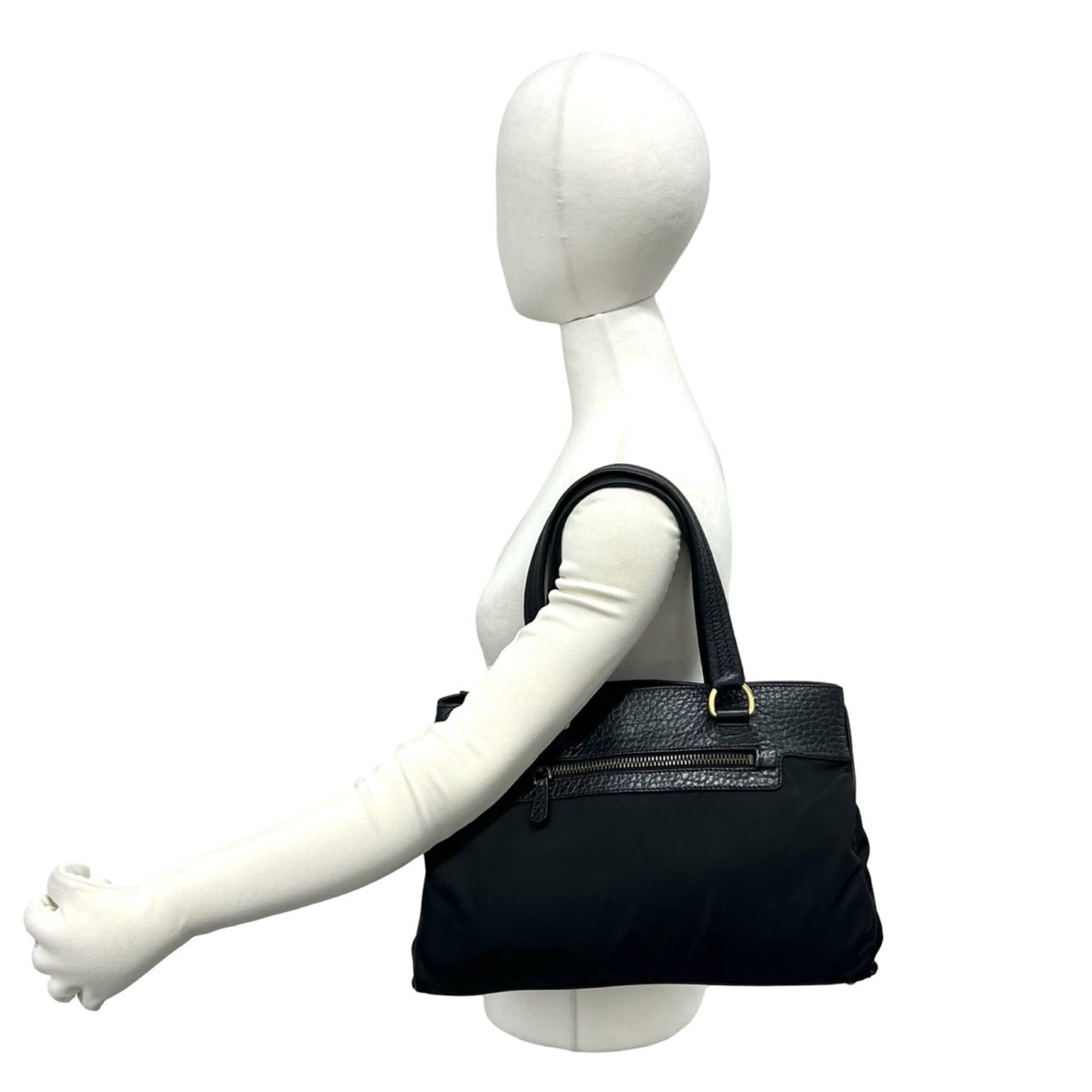 Prada Black Nylon Leather Handbag Tote Bag (Pre-Owned)