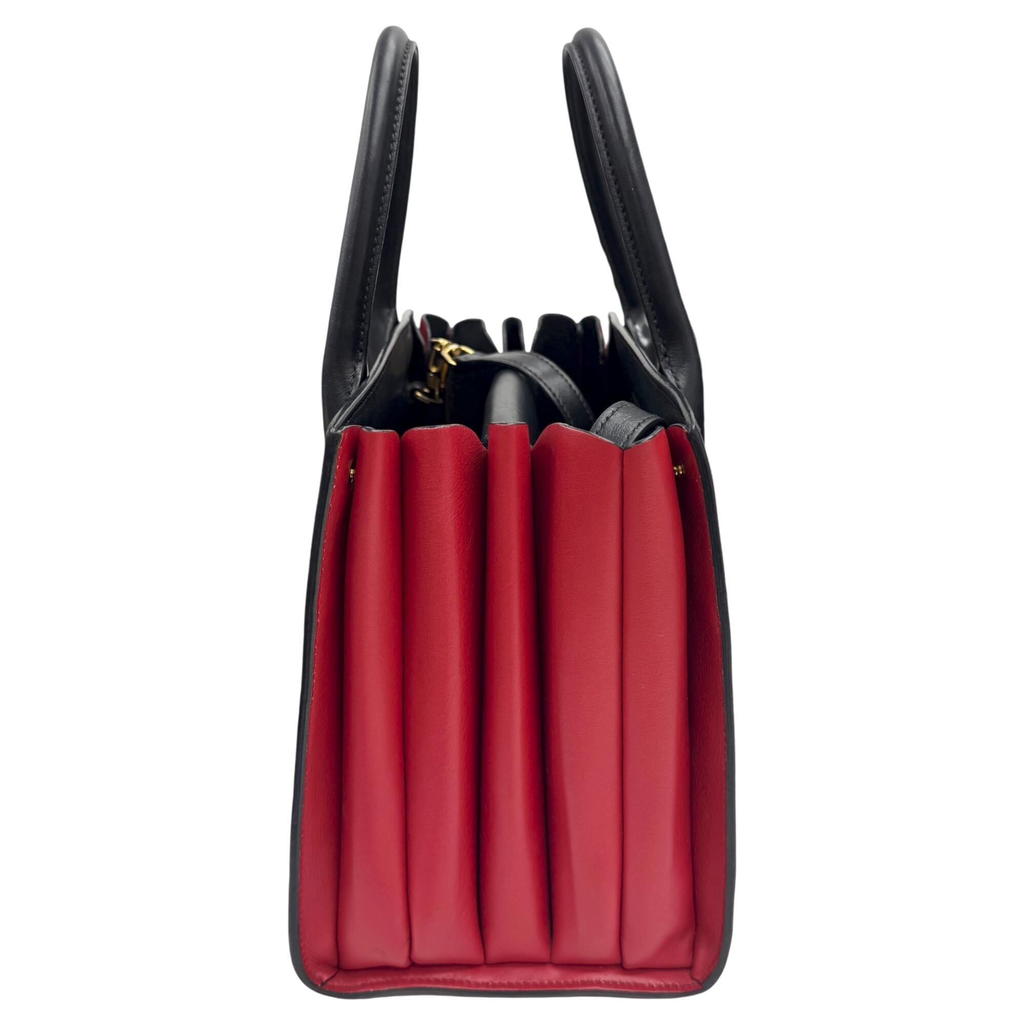 Prada Saffiano Black Red Color Leather Handbag Shoulder Bag (Pre-Owned)