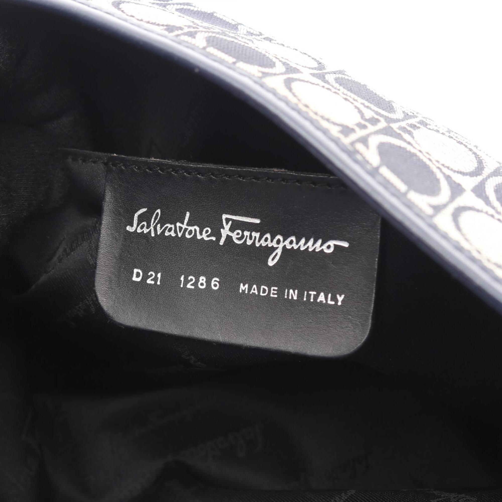 Salvatore Ferragamo Navy Canvas Leather Handbag Shoulder Bag (Pre-Owned)