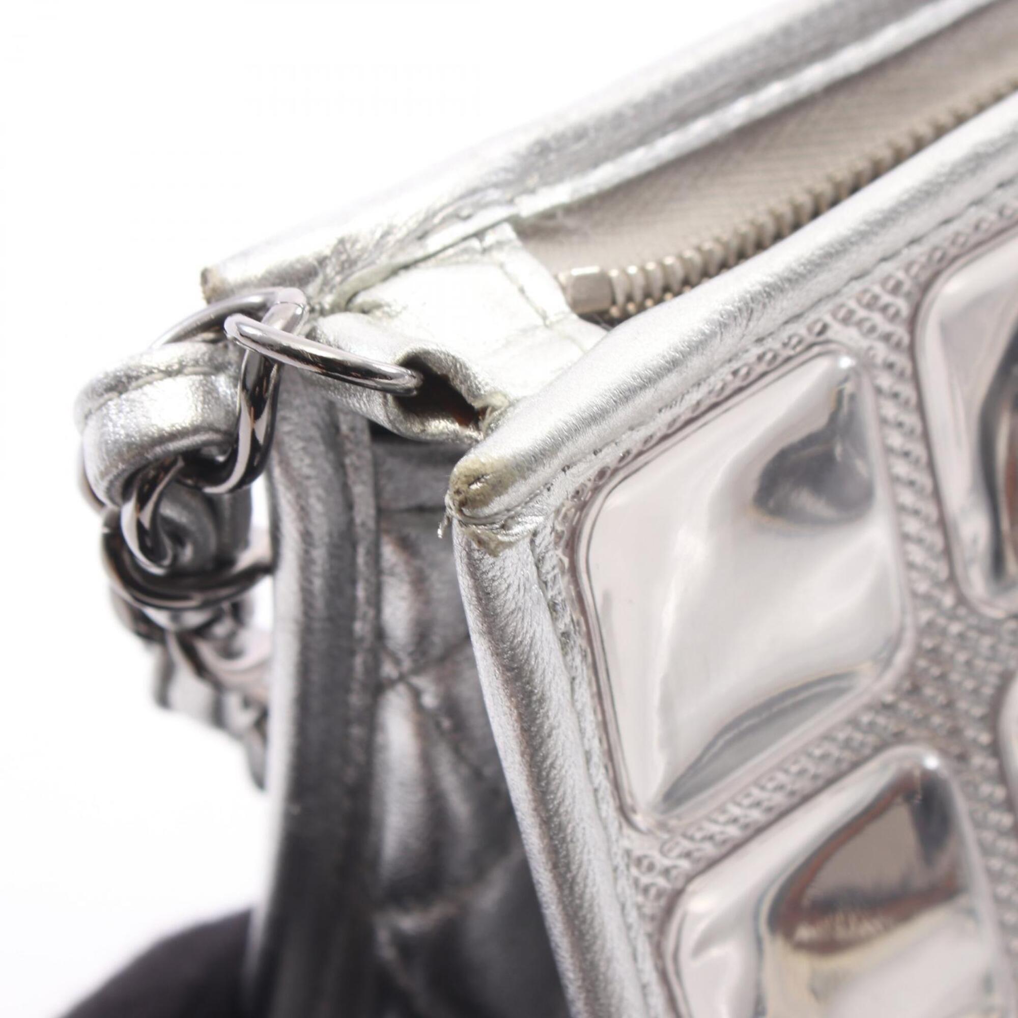 Chanel Silver Vinyl Leather Handbag (Pre-Owned)