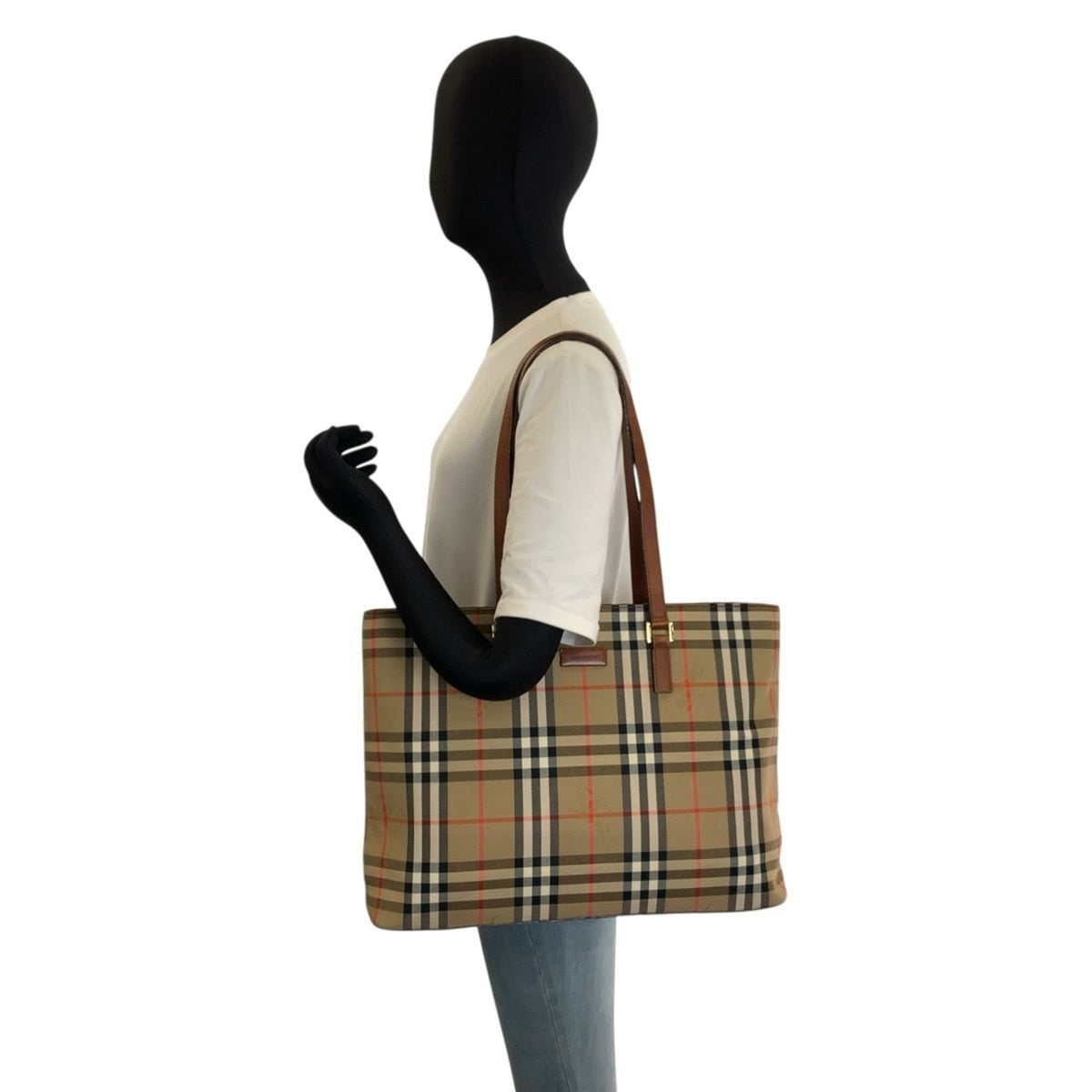 Burberry Beige Brown Canvas Leather Shoulder Bag Tote Bag (Pre-Owned)