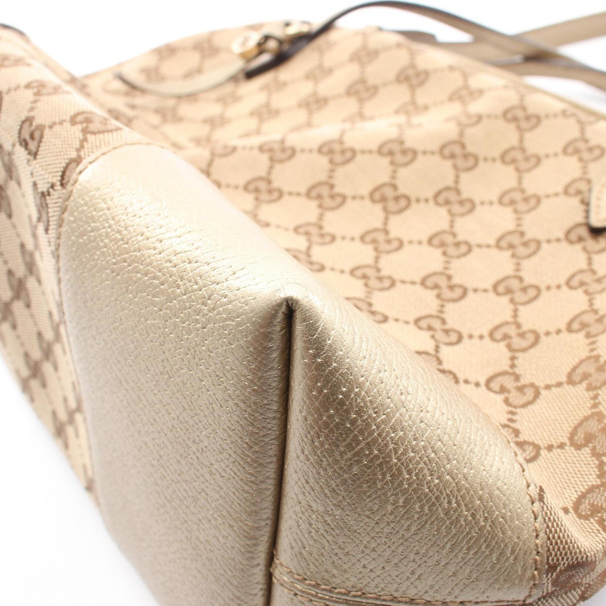 Gucci Beige Gold Canvas Leather Handbag (Pre-Owned)