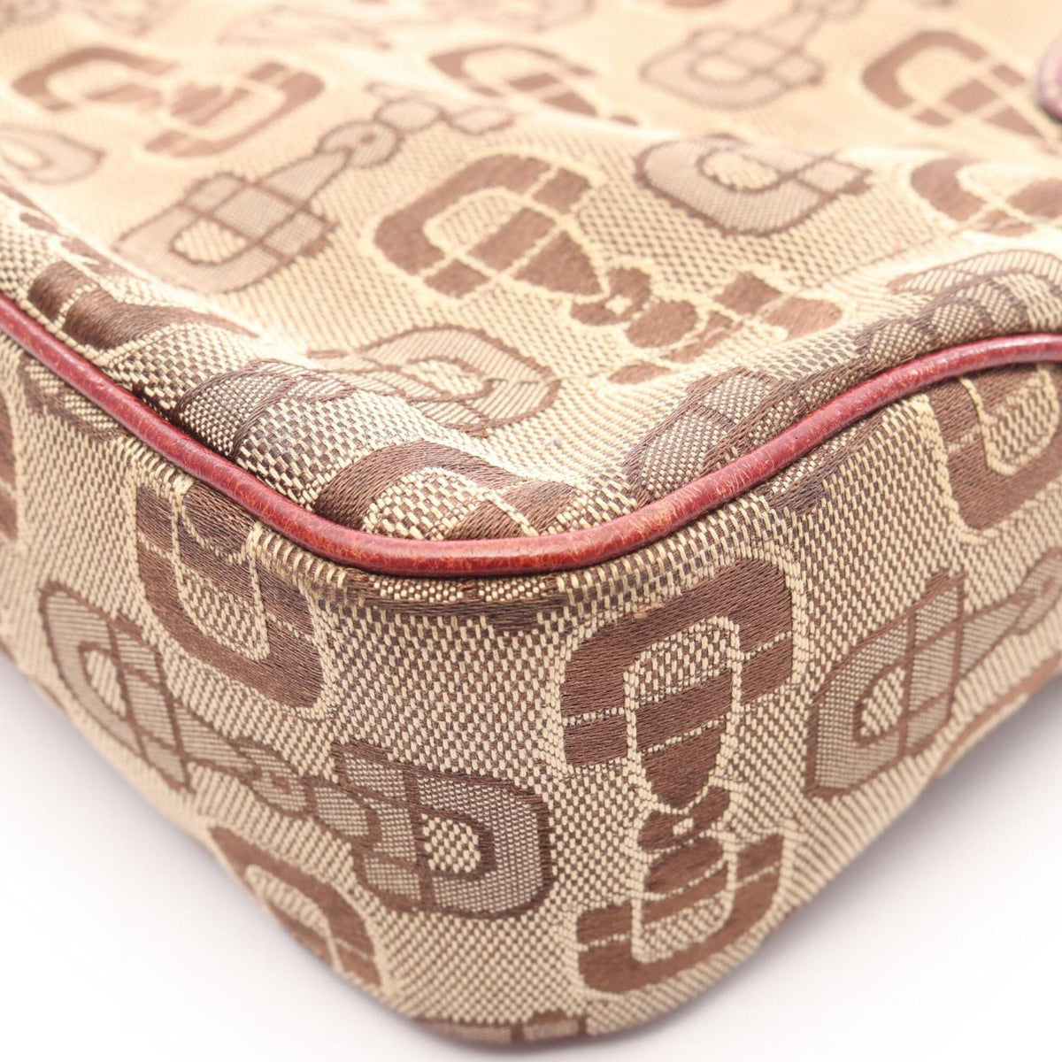 Gucci Beige Bordeaux Canvas Leather Handbag (Pre-Owned)