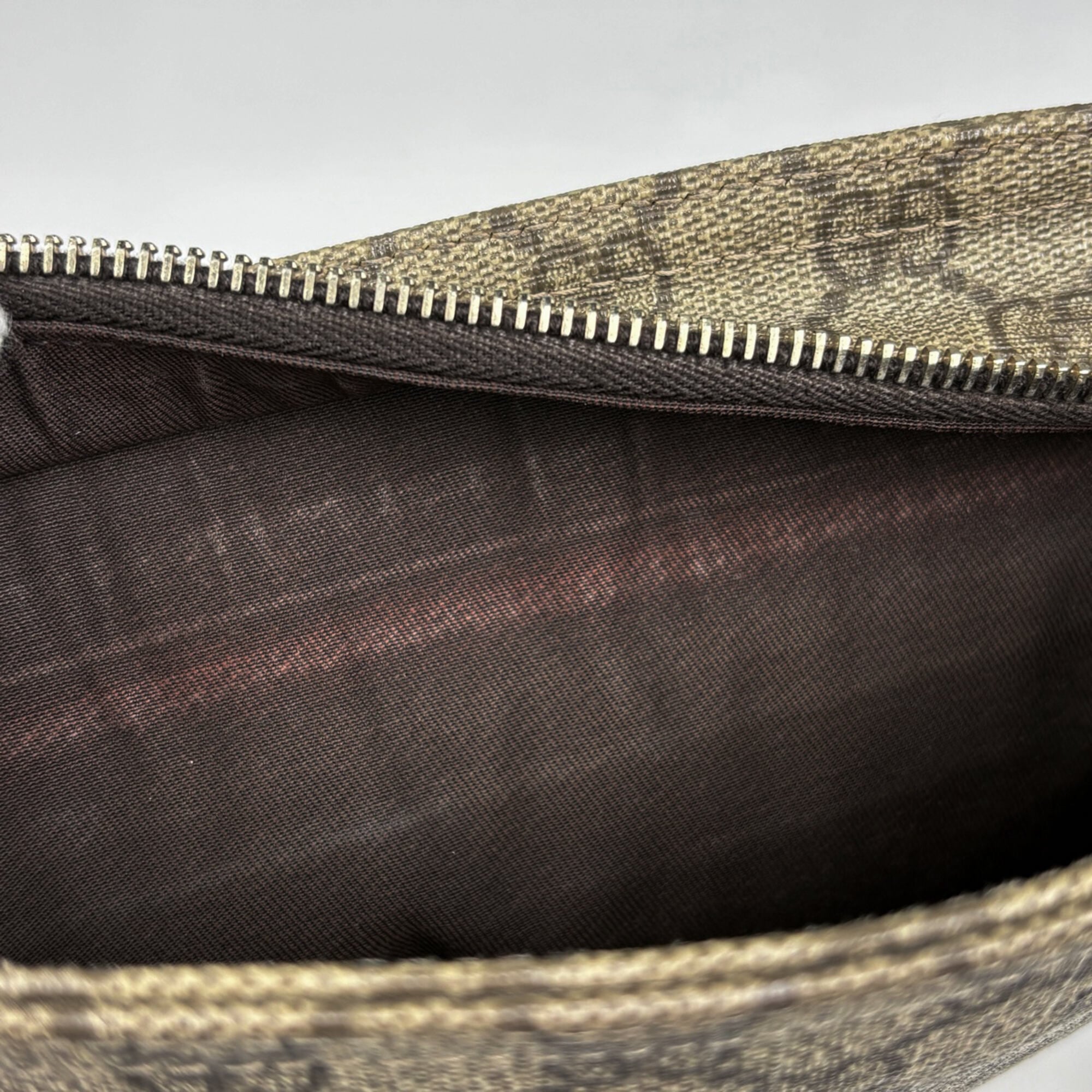 Gucci Beige Brown Coated Canvas Shoulder Bag (Pre-Owned)
