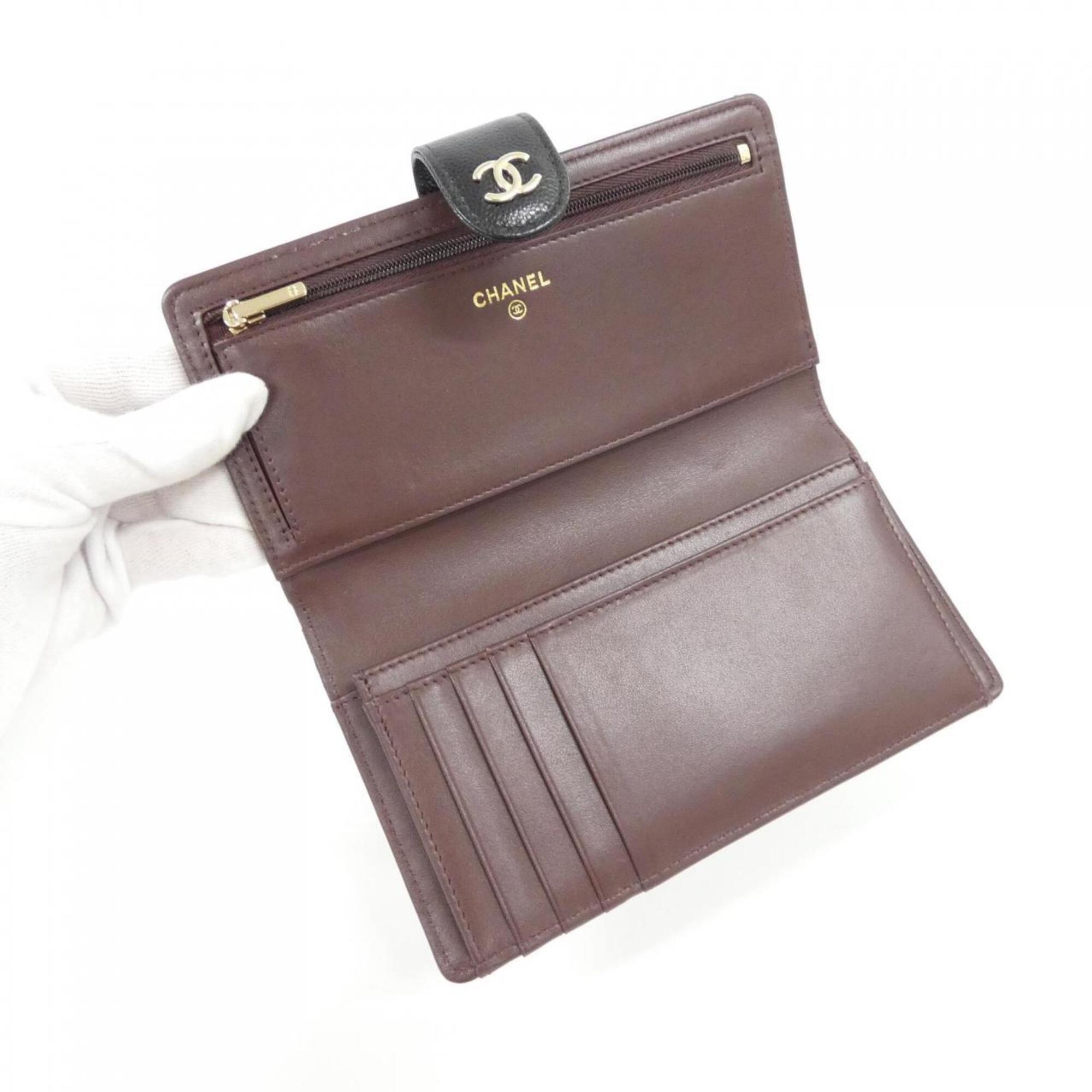 Chanel Black Grained Calfskin Long Wallet (Bi-Fold) (Pre-Owned)