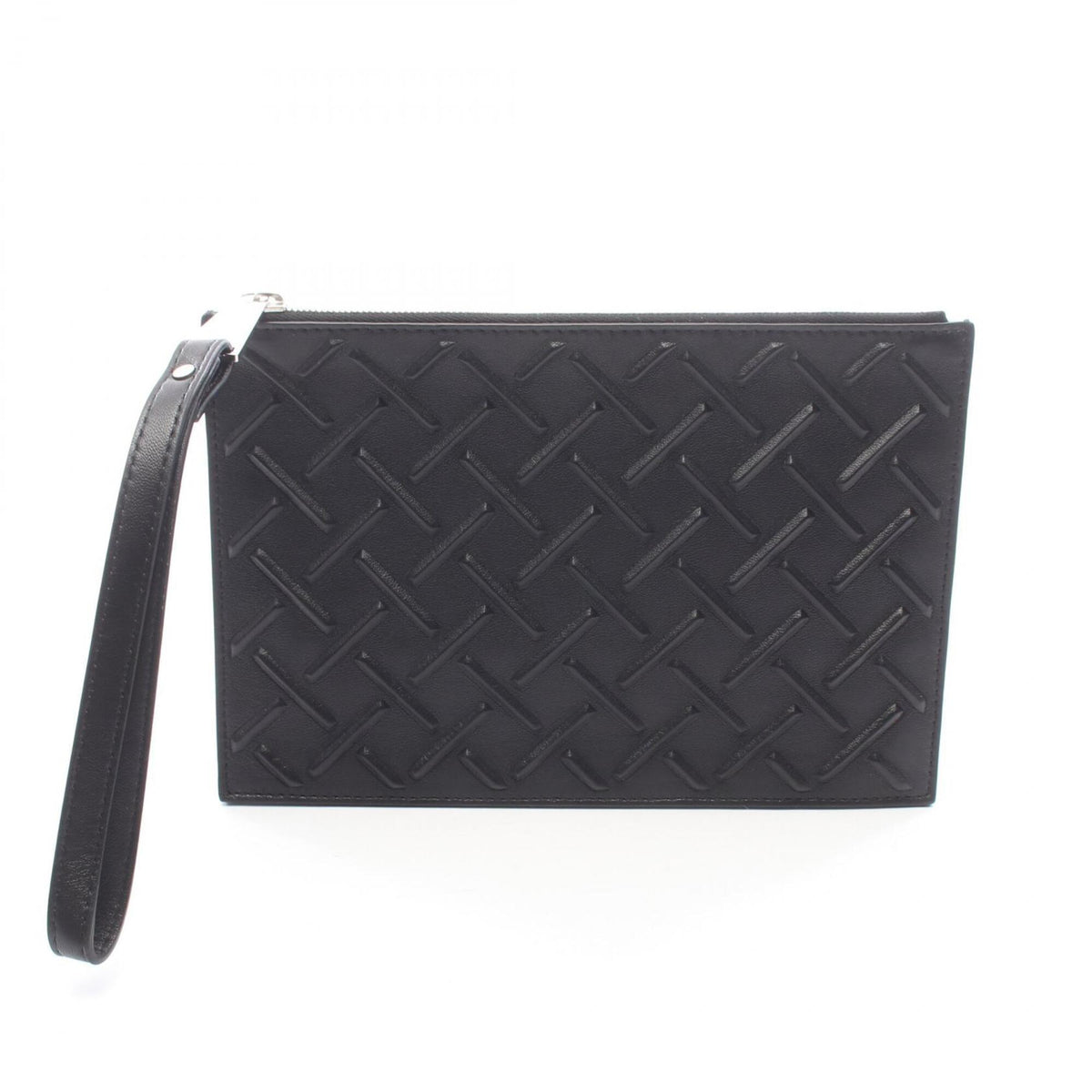 Bottega Veneta Intrecciato Black Leather Clutch Bag Handbag (Pre-Owned)
