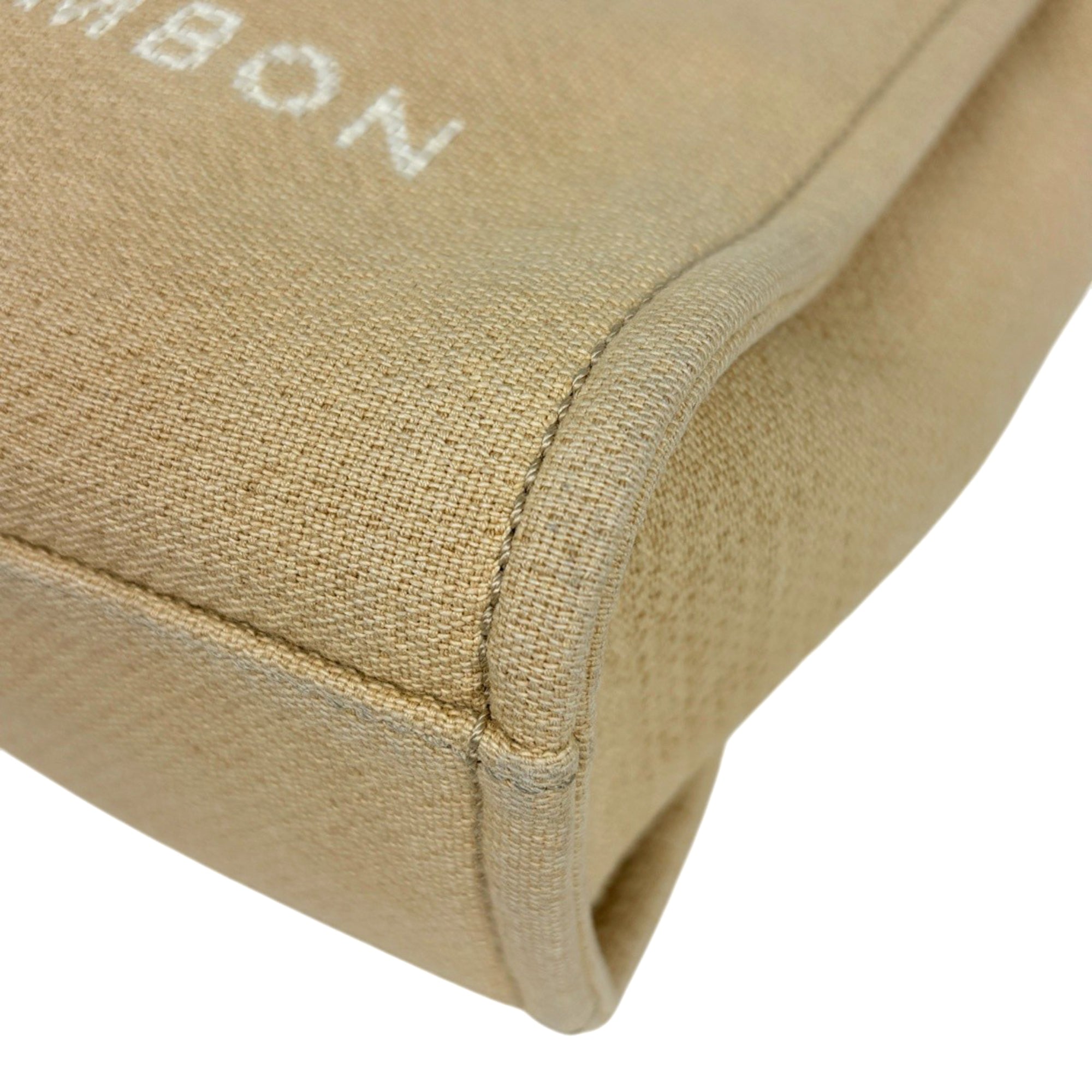 Chanel Deauville Beige Canvas Shoulder Bag Tote Bag (Pre-Owned)