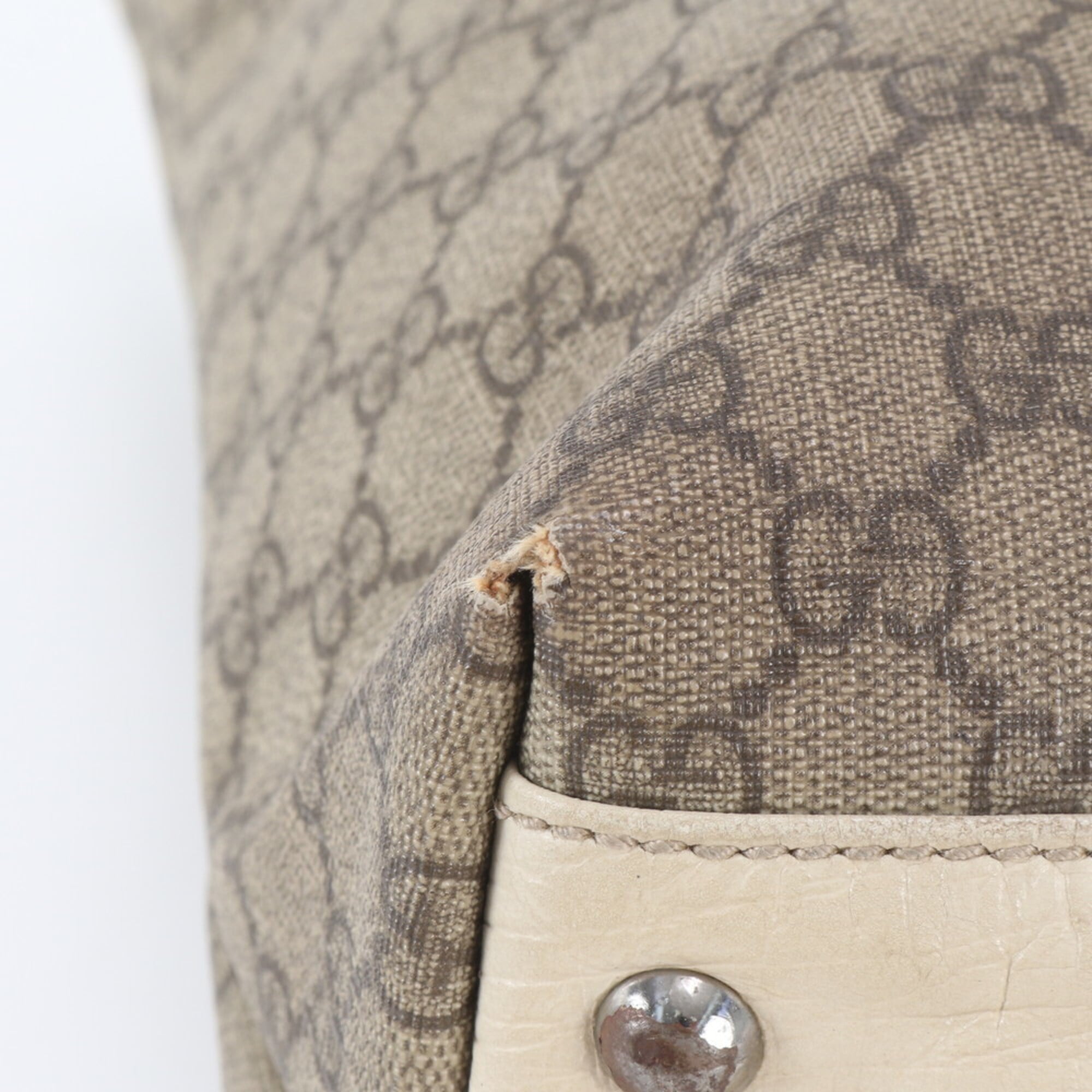 Gucci Beige Leather Coated Canvas Handbag Shoulder Bag Tote Bag (Pre-Owned)