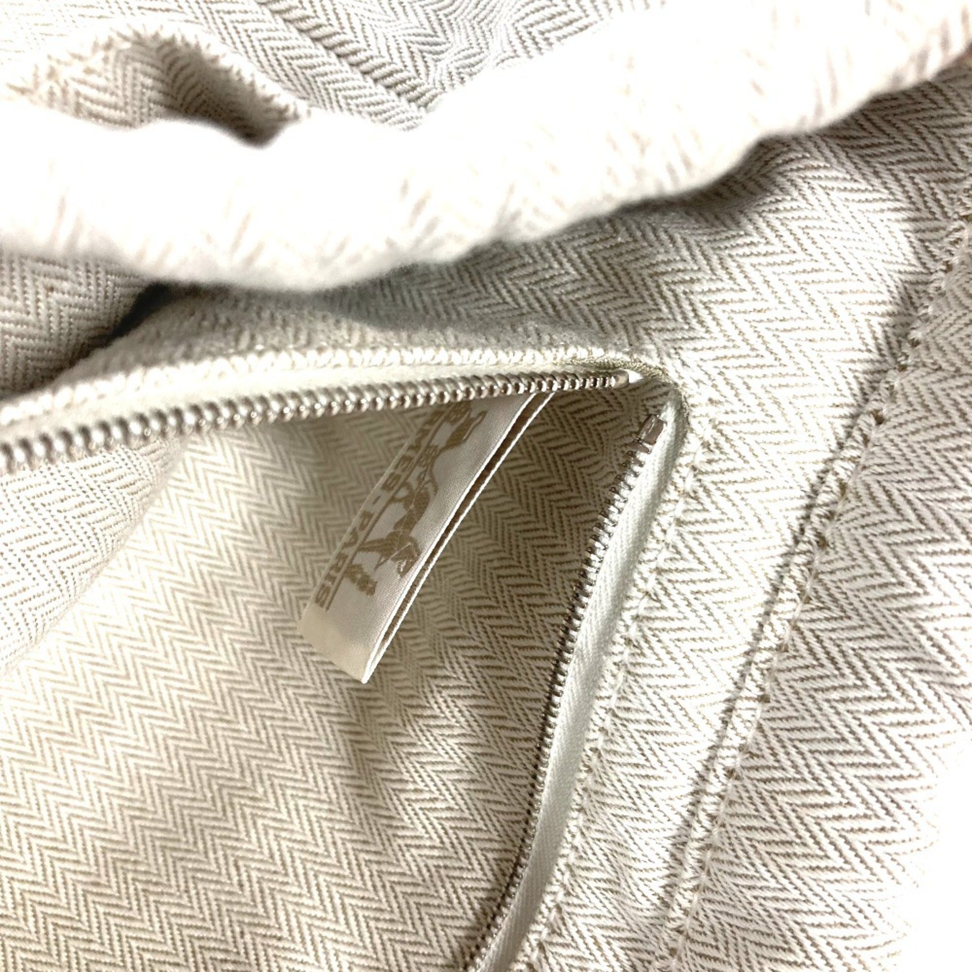 Hermes Beige Dark Brown Toile Chevron Barenia Leather Pouch (Pre-Owned)