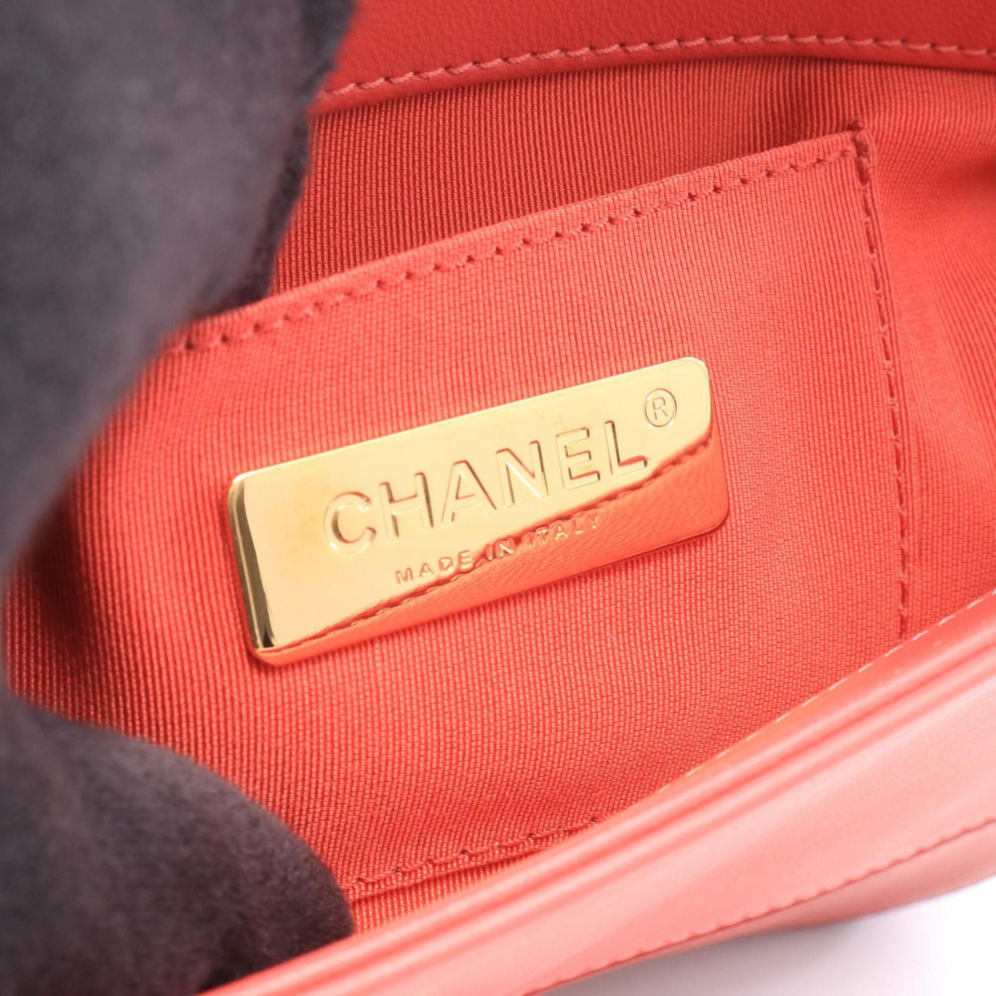 Chanel Pink Red Color Leather Handbag Shoulder Bag (Pre-Owned)