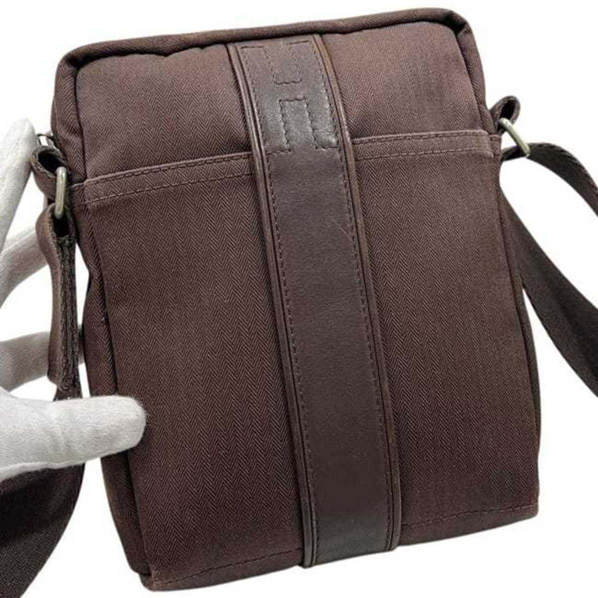 Hermes Brown Canvas Leather Shoulder Bag (Pre-Owned)
