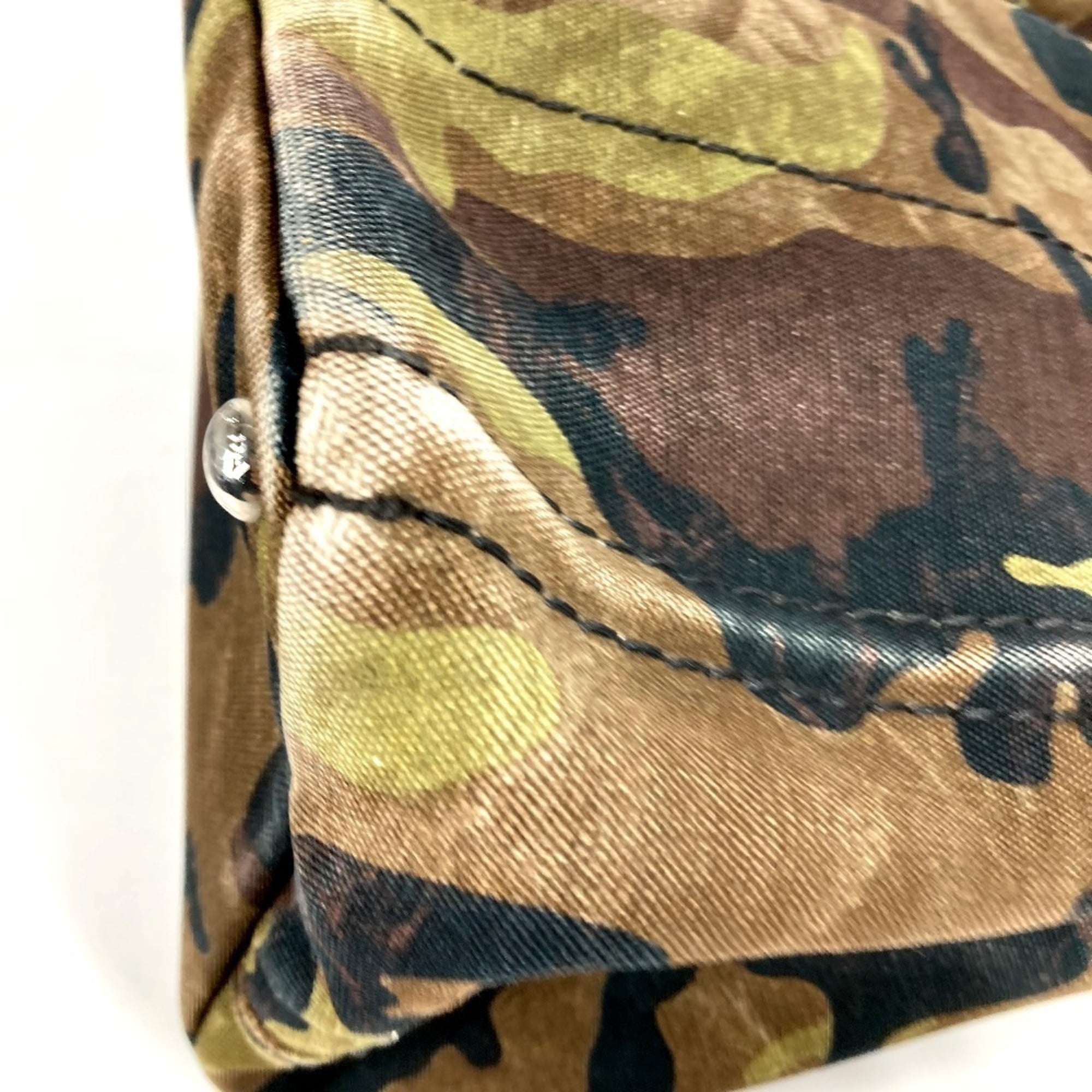 Prada Green Canvas Handbag Tote Bag (Pre-Owned)