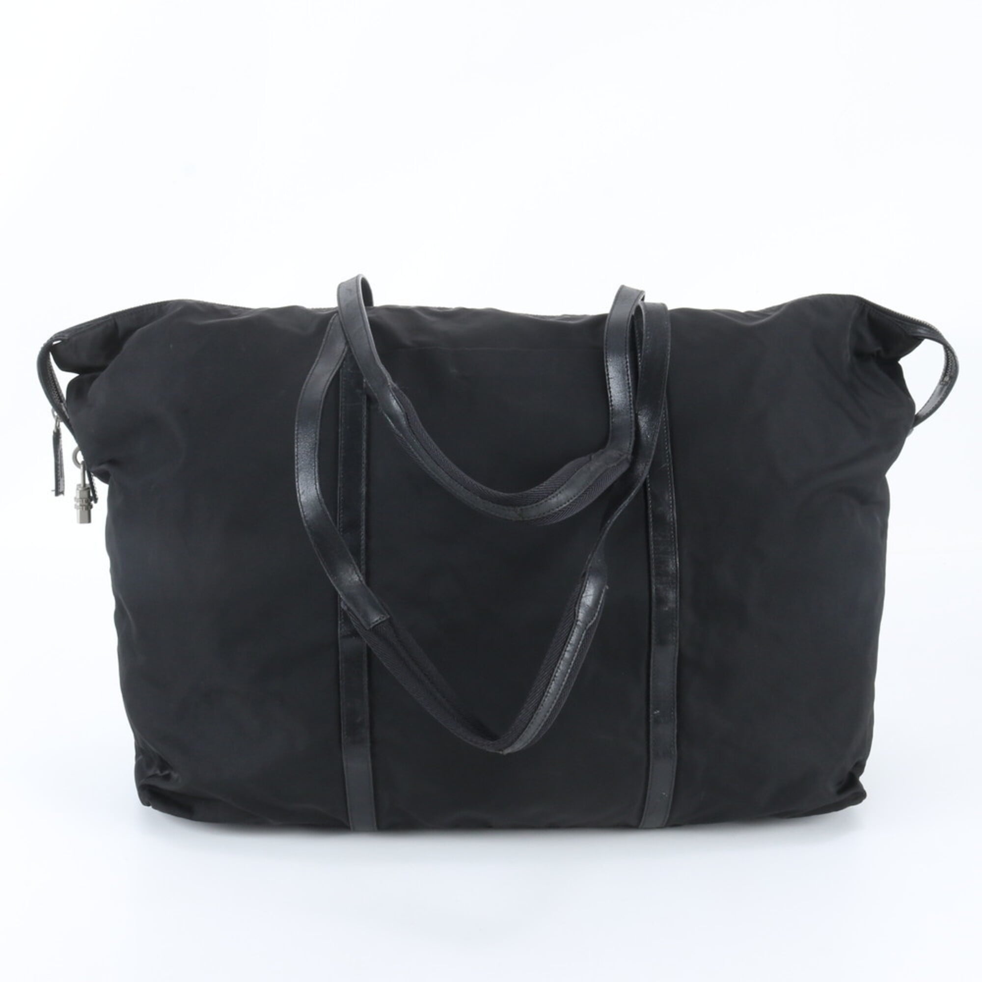 Prada Black Nylon Leather Boston Bag Tote Bag (Pre-Owned)