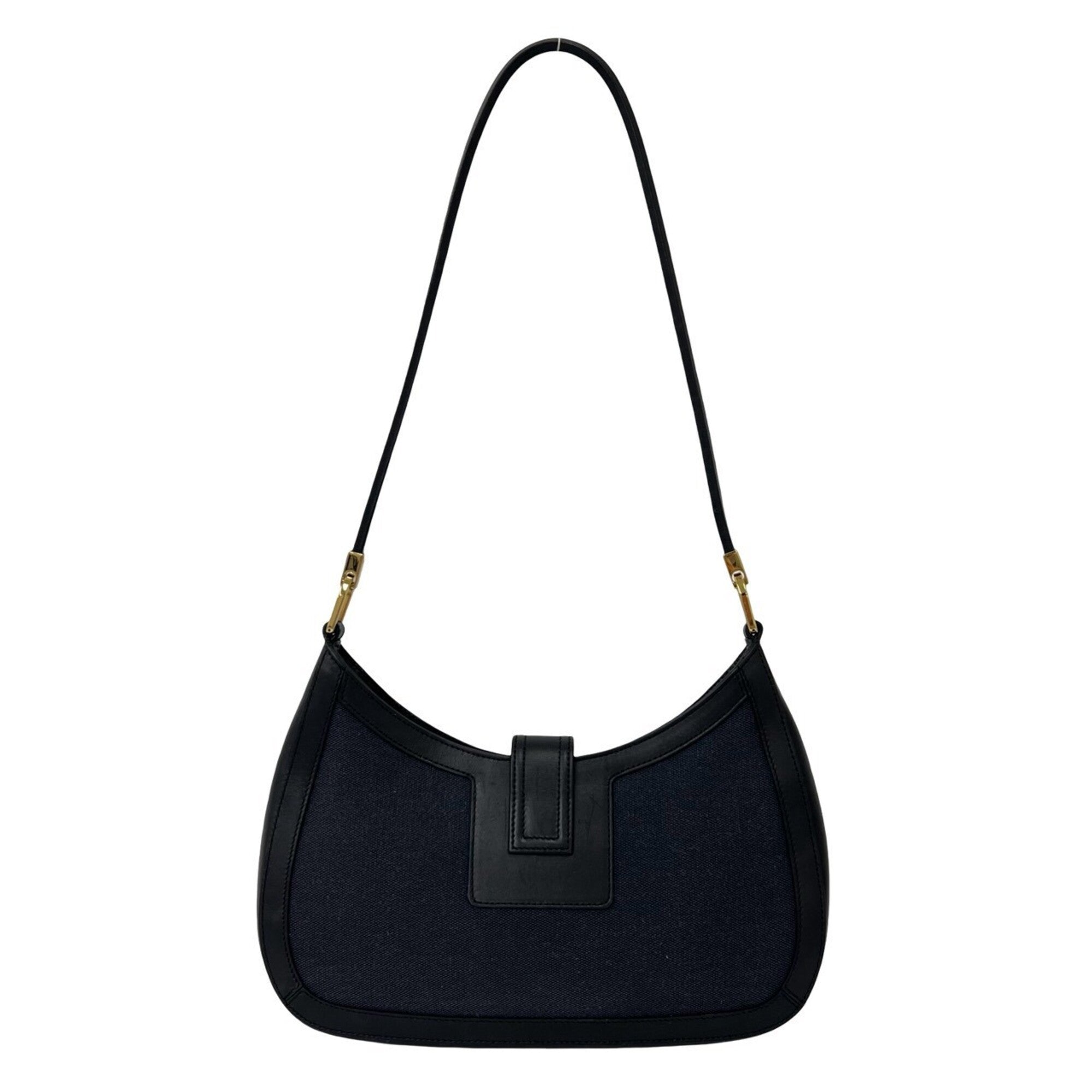 Gucci Black Navy Leather Canvas Shoulder Bag Tote Bag (Pre-Owned)