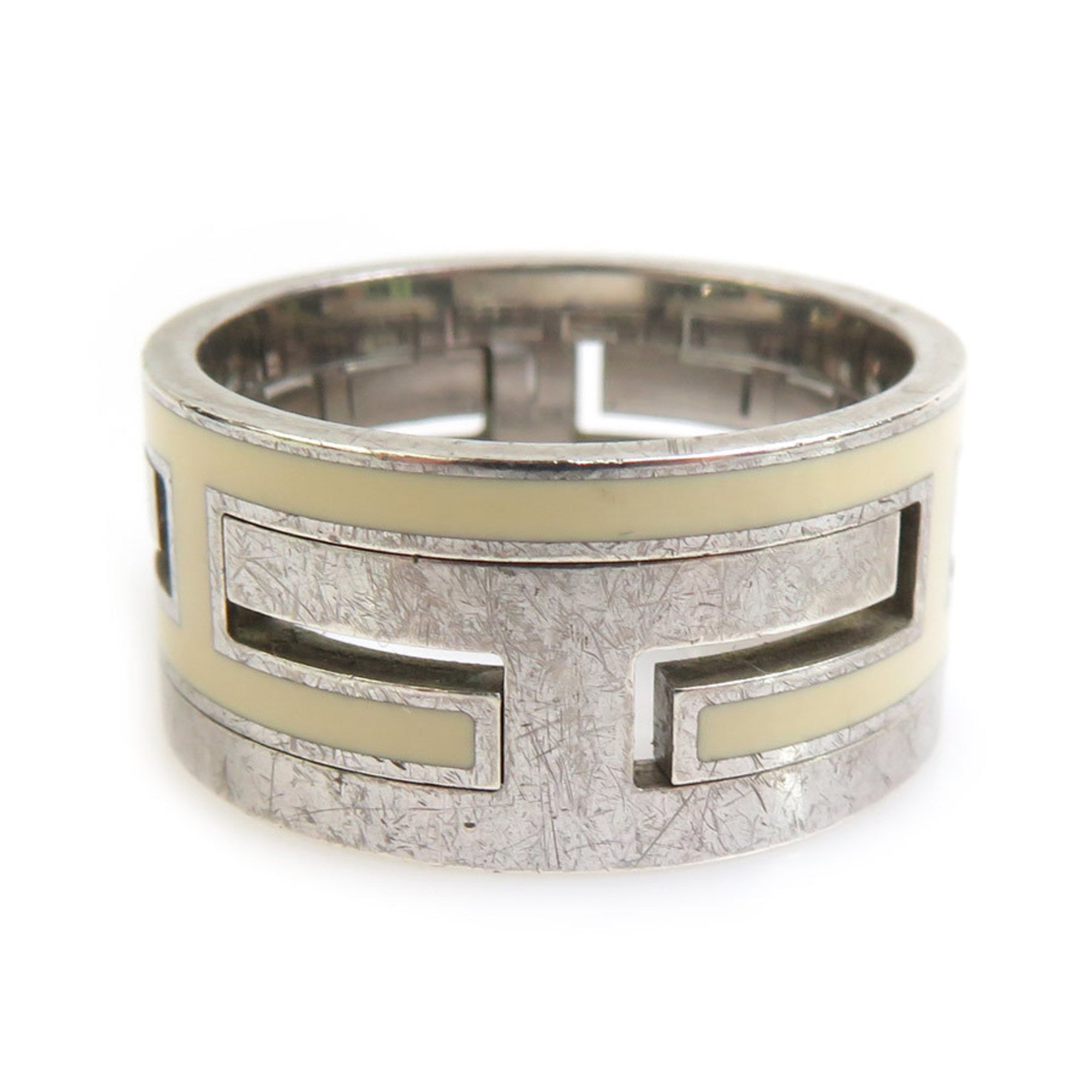 Hermes Silver Off-White Enamel Silver 925 Band Ring (Pre-Owned)