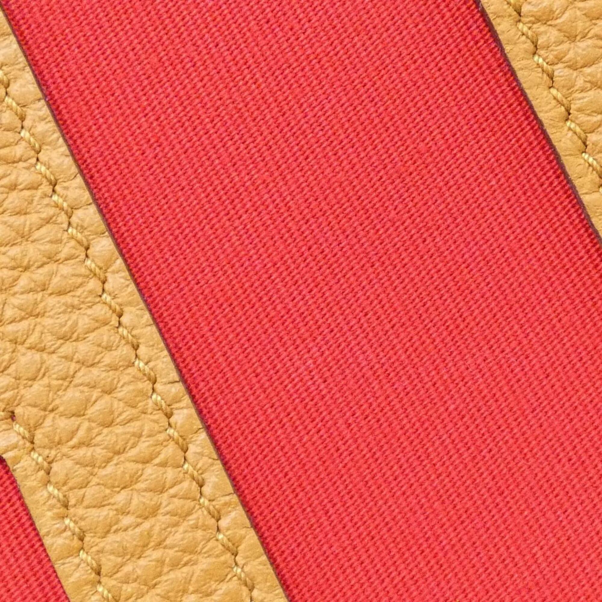 Hermes Beige Brown Red Color Canvas Togo Leather Handbag (Pre-Owned)