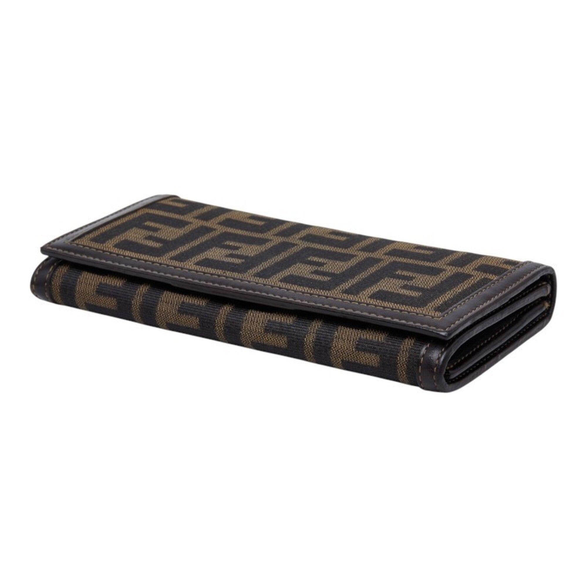 Fendi Brown Canvas Leather Long Wallet (Bi-Fold) (Pre-Owned)