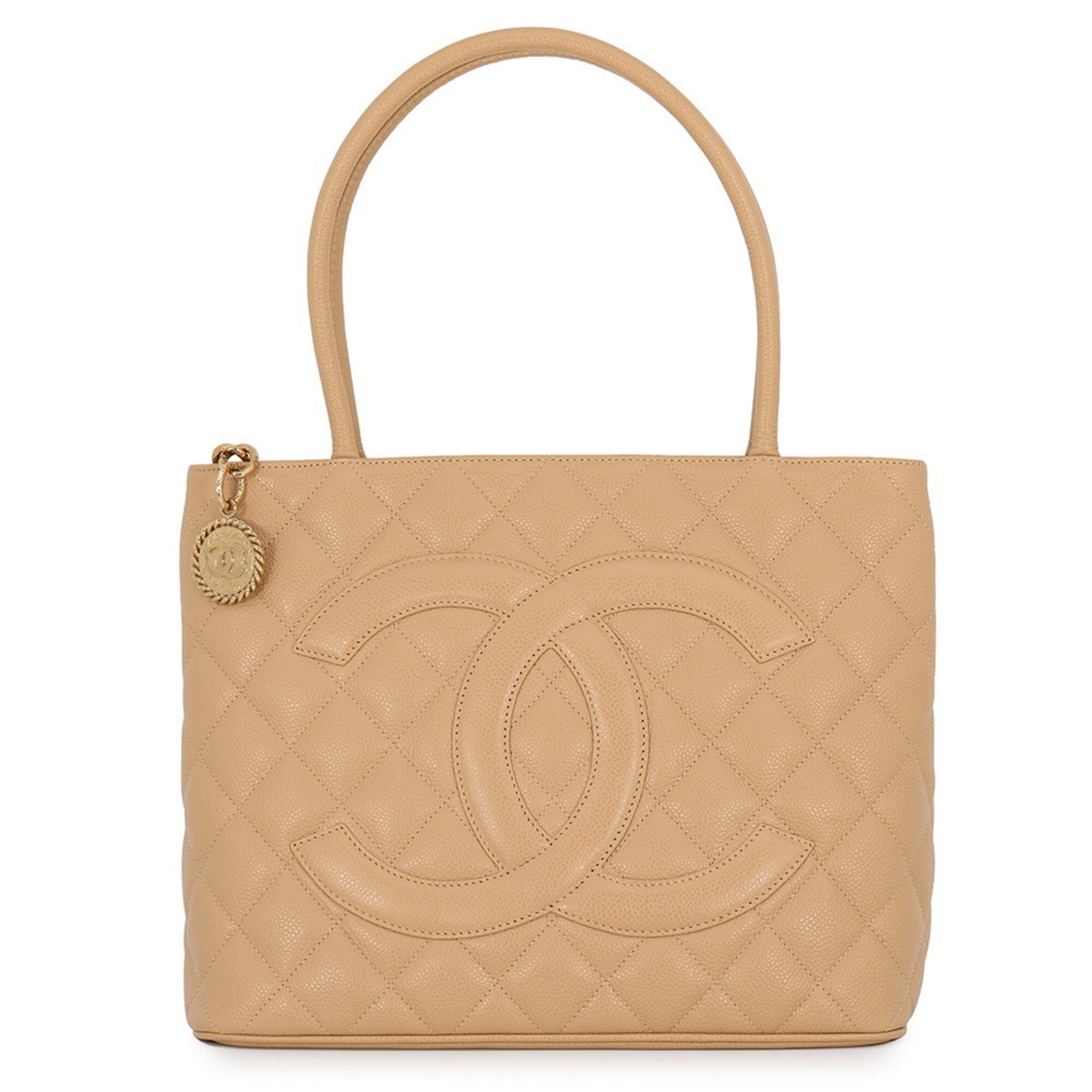 Chanel Beige Grained Calfskin Handbag Tote Bag (Pre-Owned)