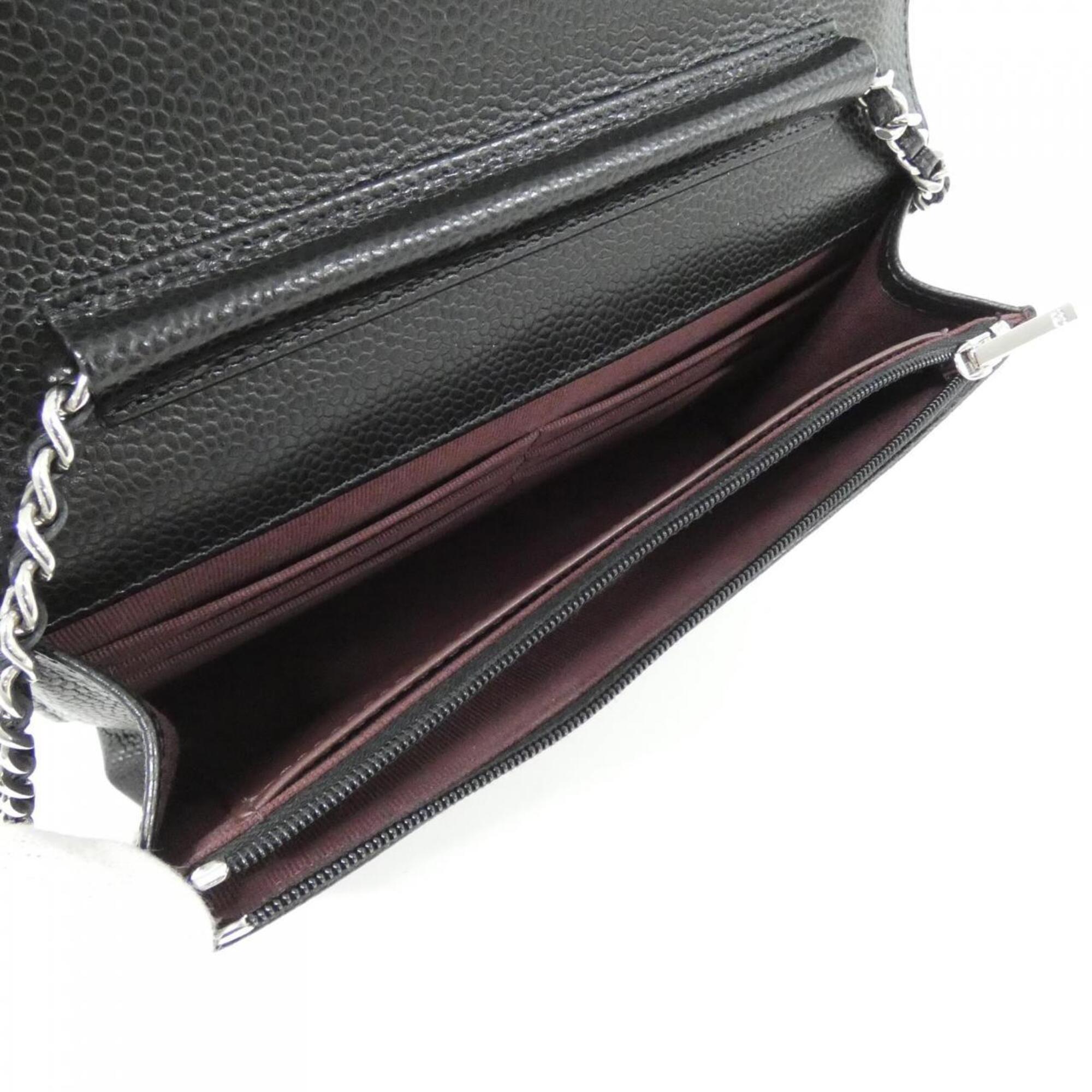 Chanel Black Bordeaux Grained Calfskin Chain/Shoulder Wallet (Pre-Owned)