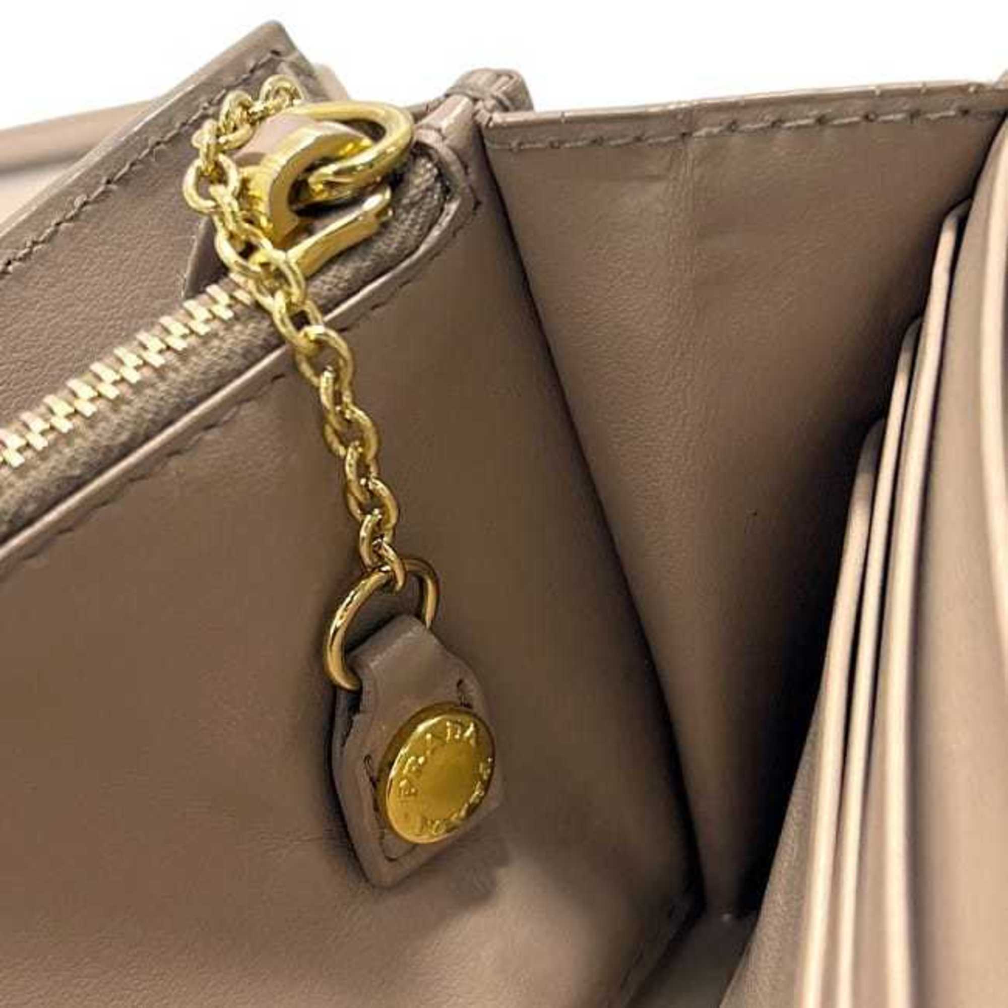 Prada Beige Leather Long Wallet (Bi-Fold) (Pre-Owned)